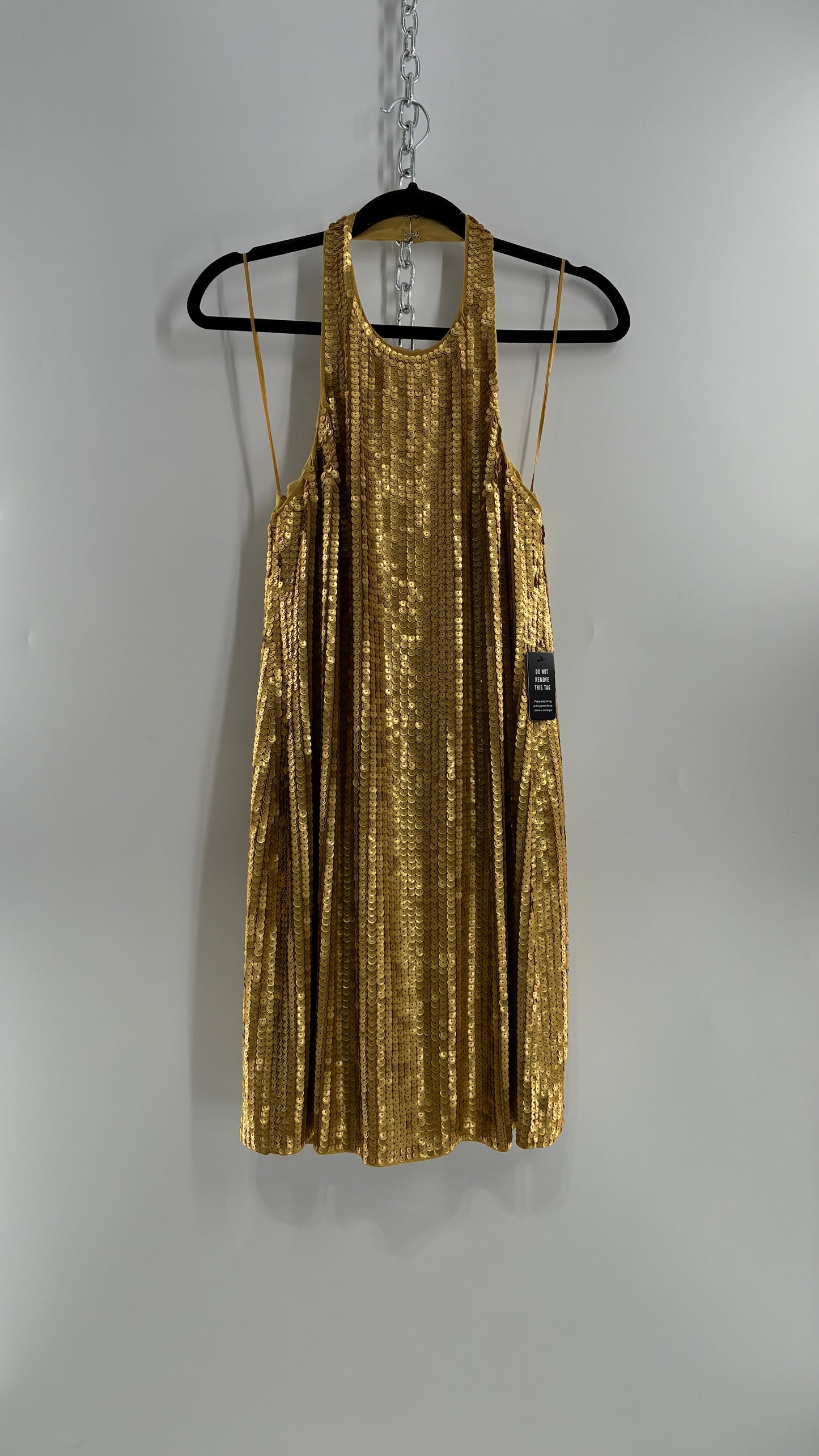 Deadstock Vintage EXPRESS Sequin Beaded Halter Mini Dress with Low Backless Detail (Medium)