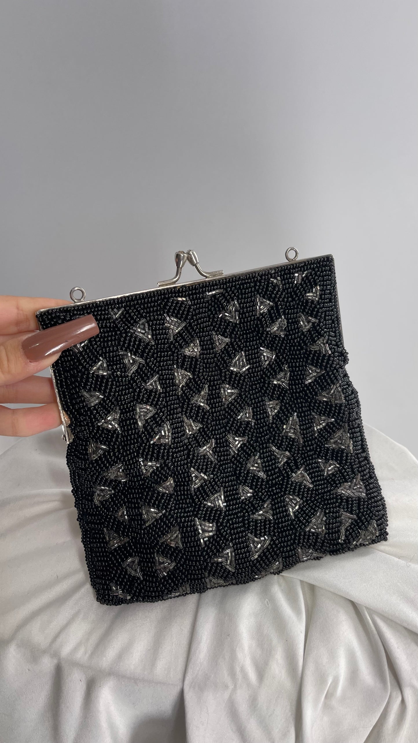 Vintage Black Beaded Pouch Bag