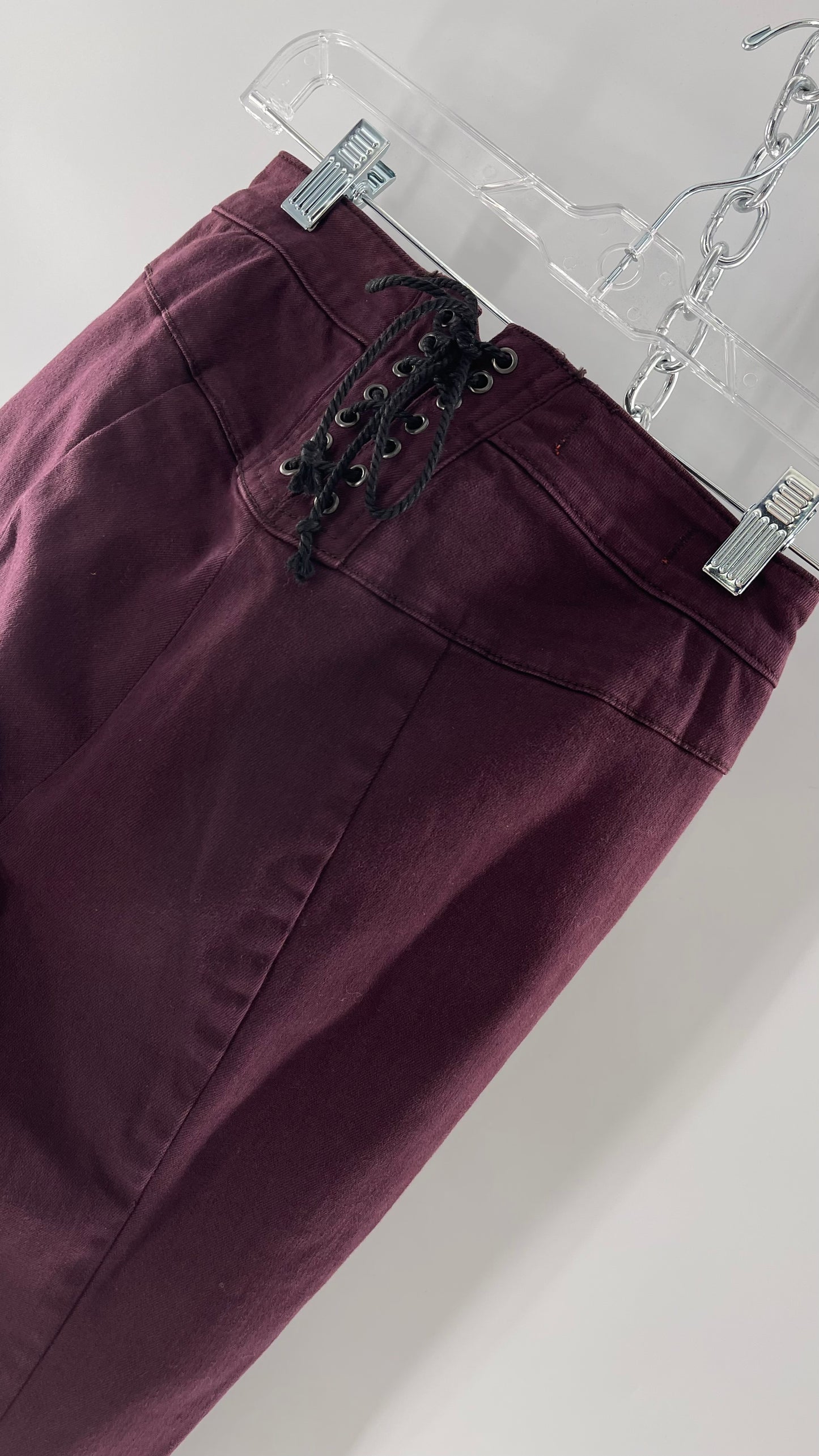 Free People Maroon Flare Raw Cut Hem Jeans (Size 26)