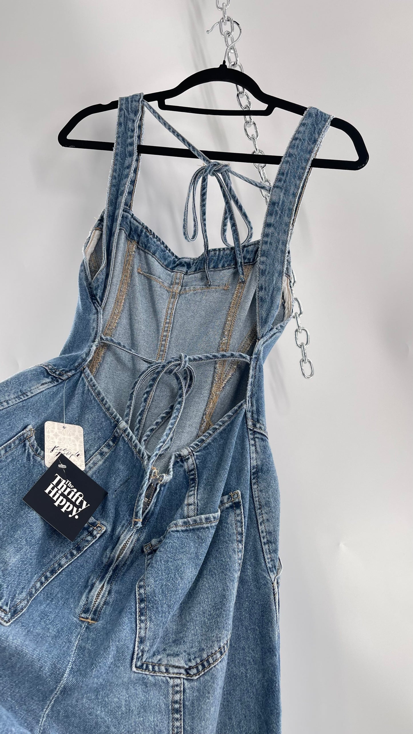 Free People Denim Backless Wide Leg Jumpsuit with Tags Attached (Small)