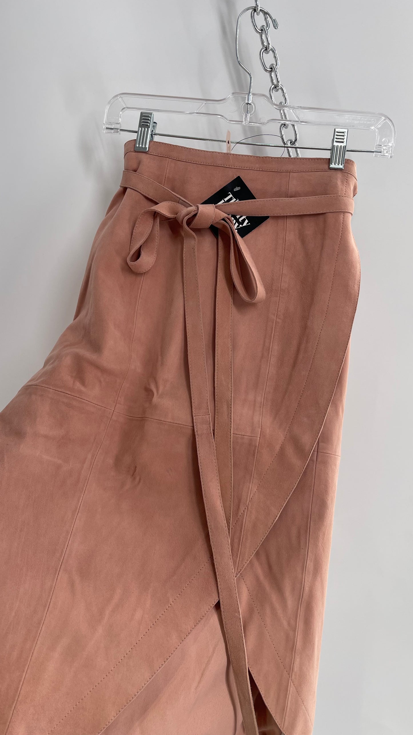 Free People Blush Genuine Suede Leather Tie Waist Long Skirt (2)