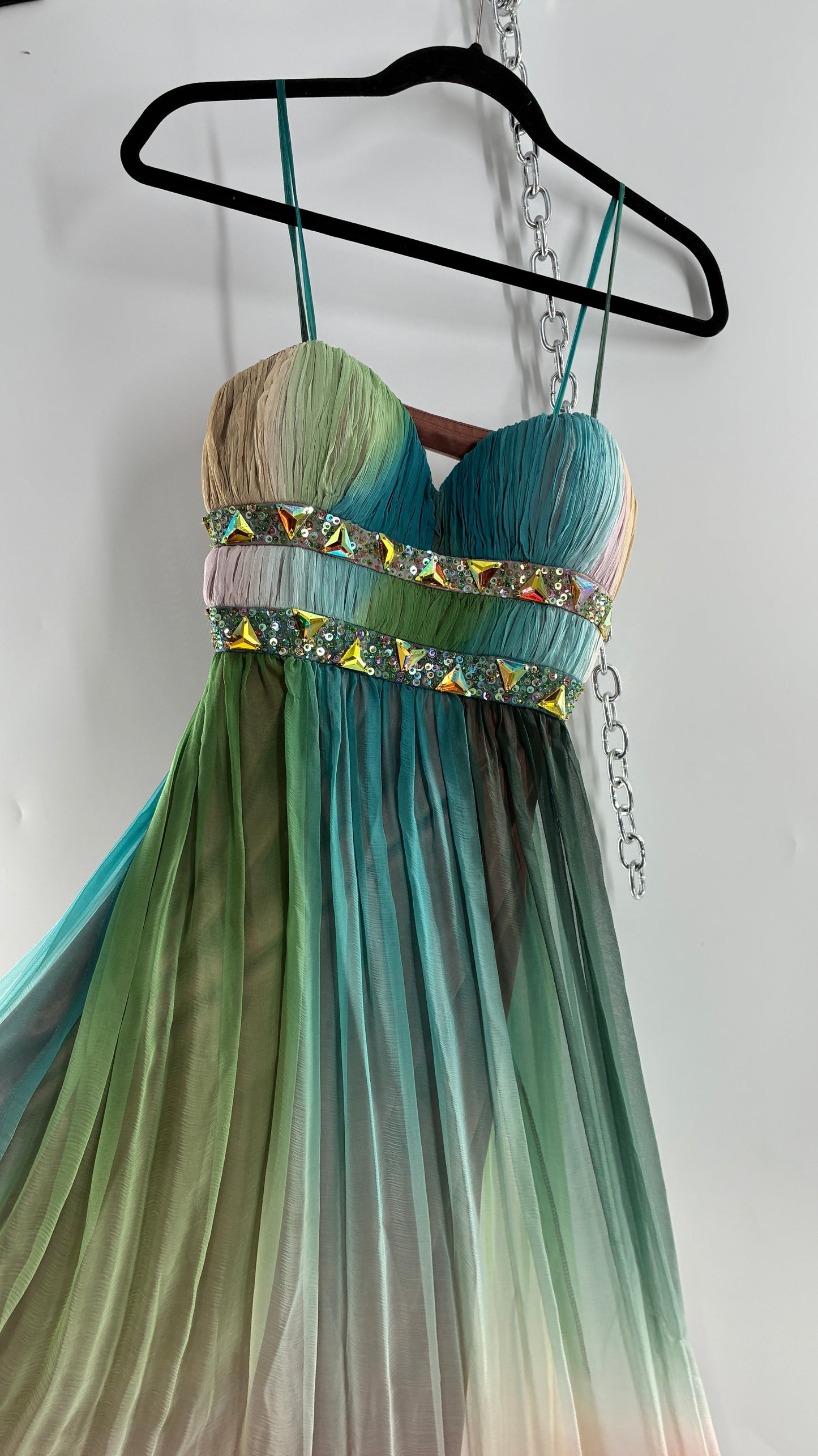 Vintage Dave & Johnny 100% Silk Ombré Bustier, Open Back Gown (5/XS/S)