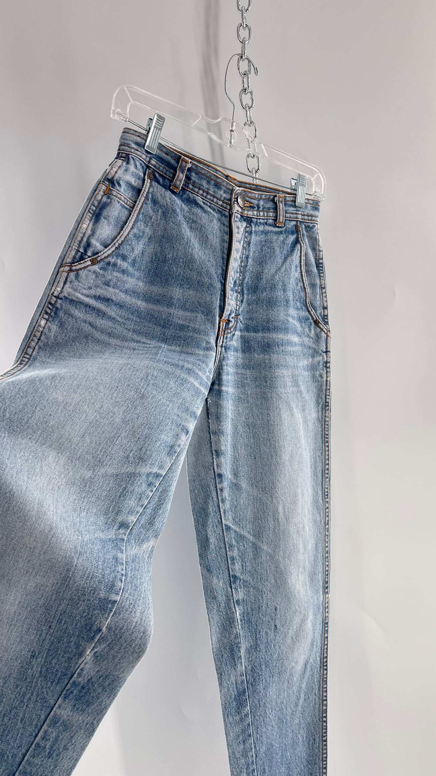 Vintage Sergio Valente Light Blue Ultra High Waisted Mom Jeans with Distressing (28)