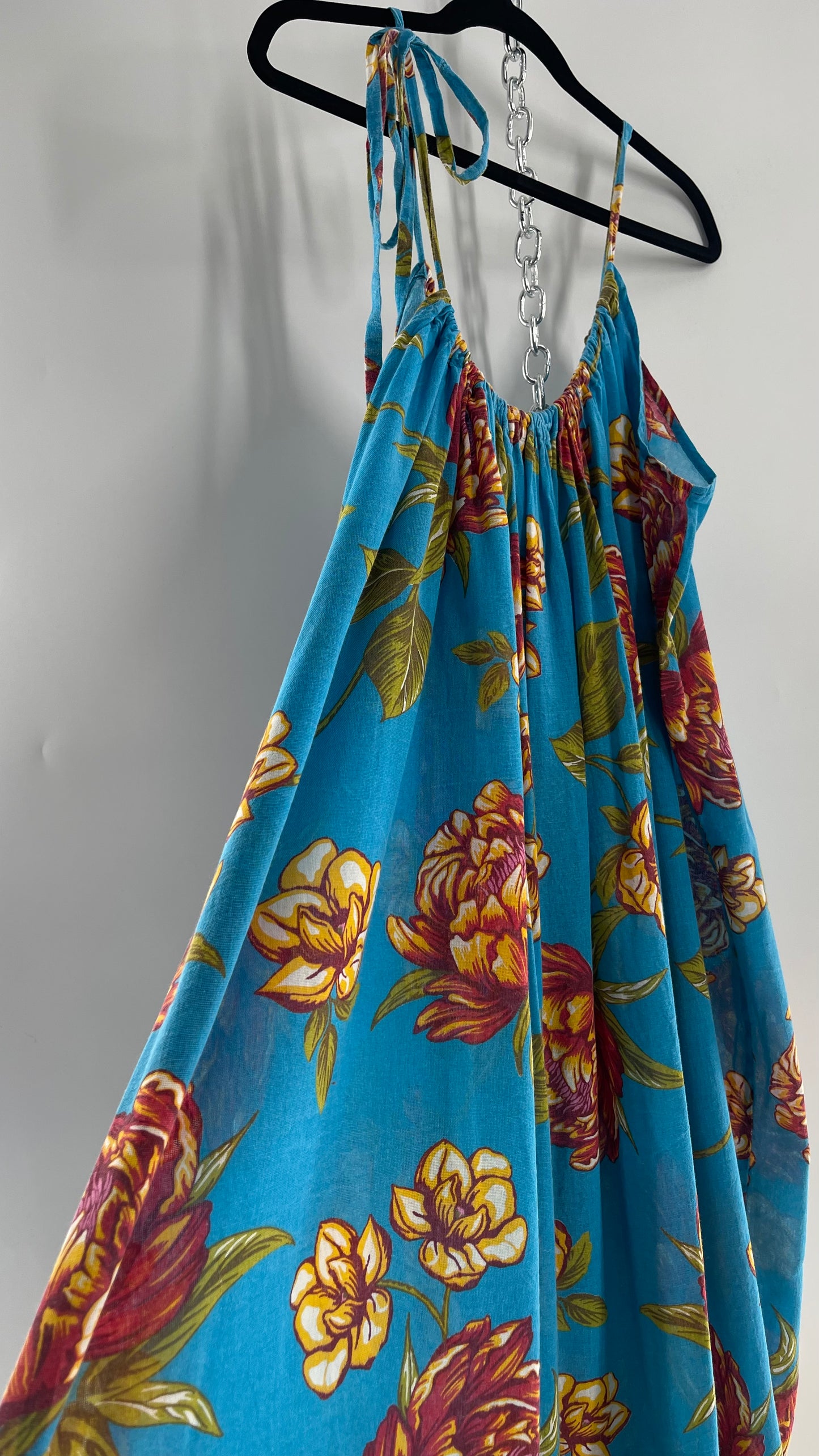 Handemade Brazilian Color Blocked Blue/Orange Floral Maxi (One Size)