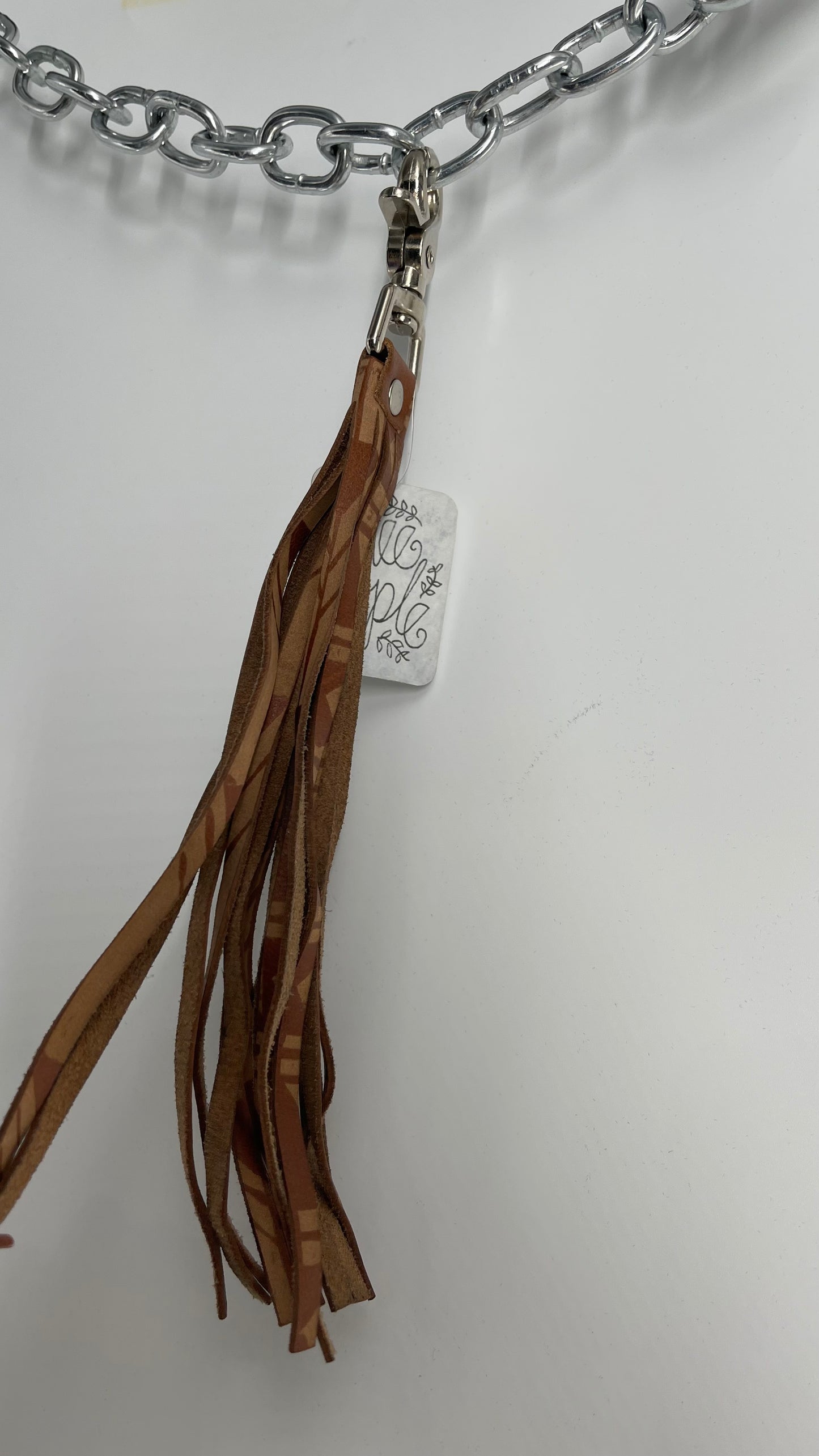 Free People Patterned Leather Tassel Keychain Ring with Tags Attached