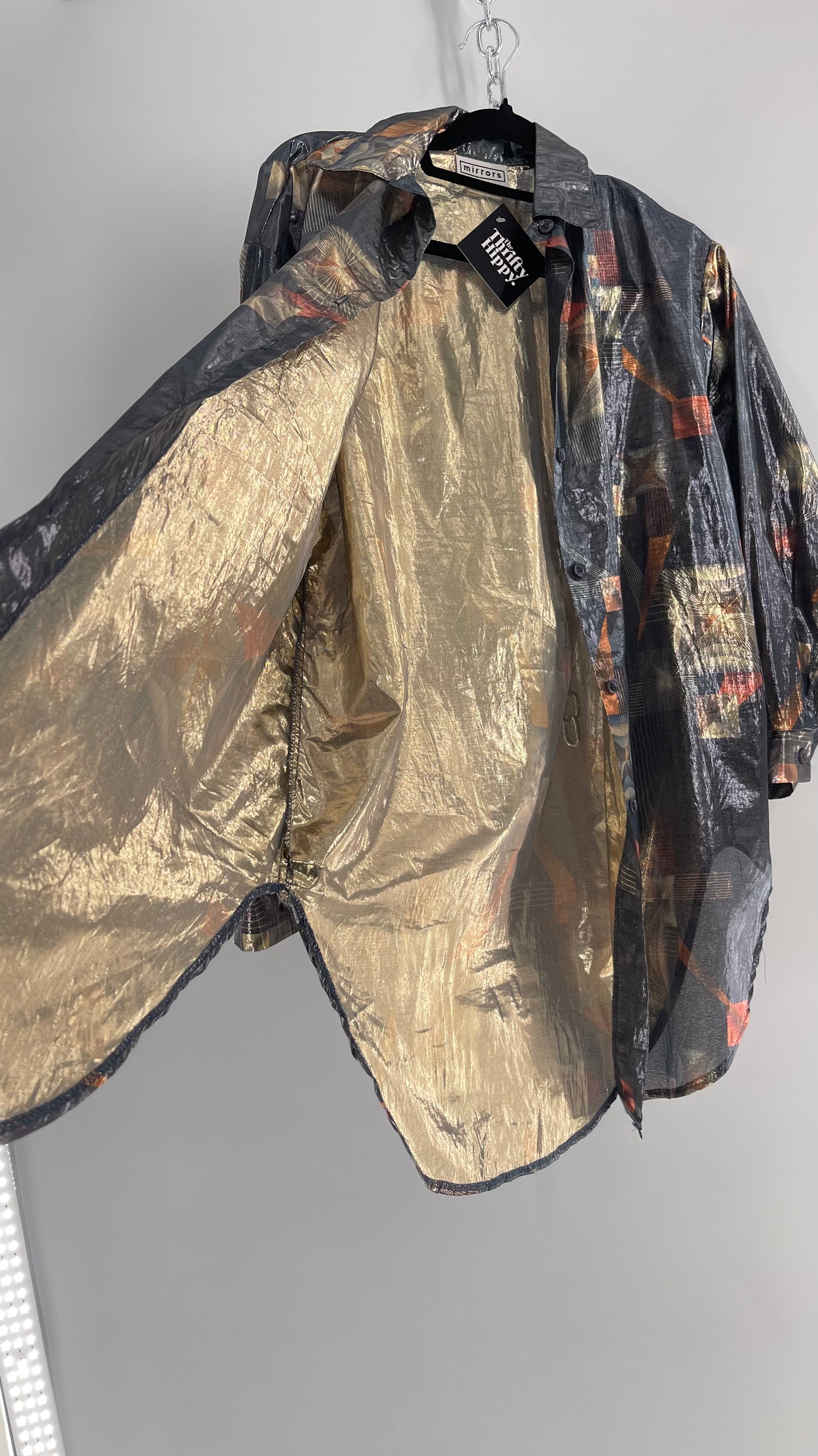 Vintage 1980s Mirrors Mixed Metal Metallic Button Up Blouse (Medium)