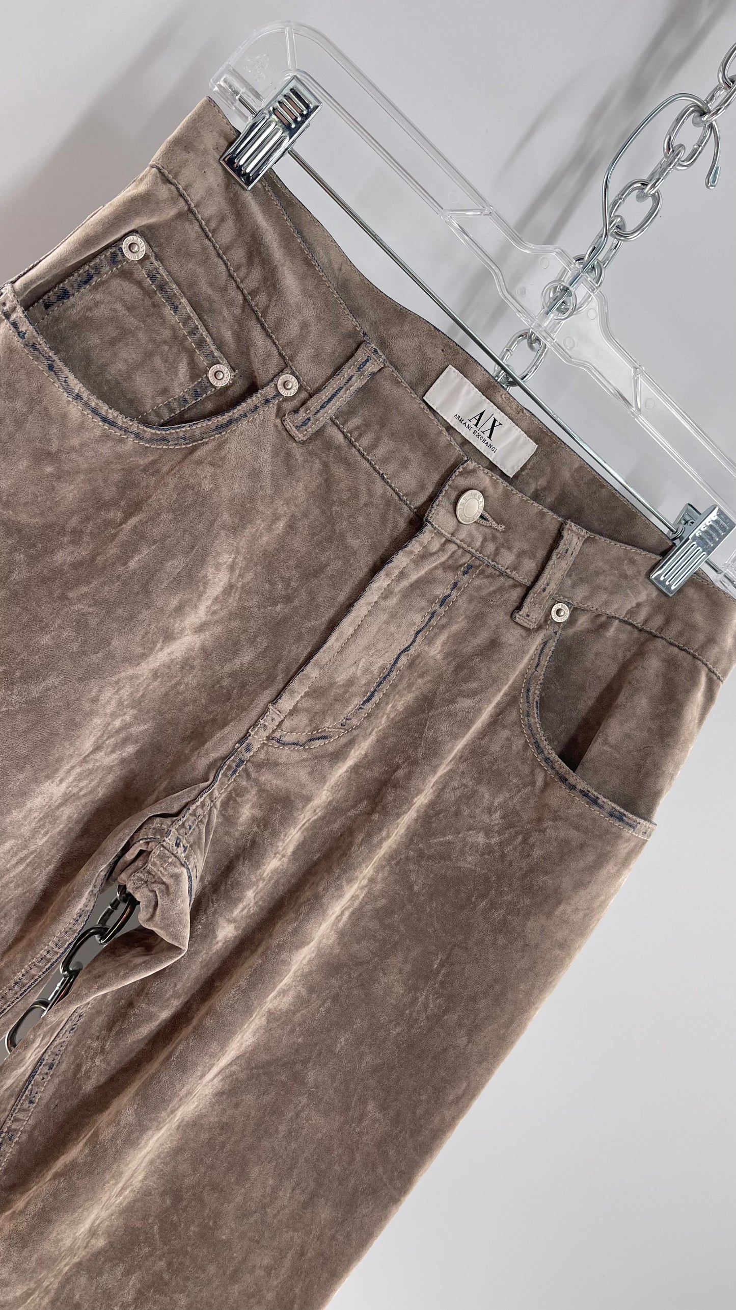 Armani Exchange Grey Velour Straight Legs with Denim Seam Details (Size 4)