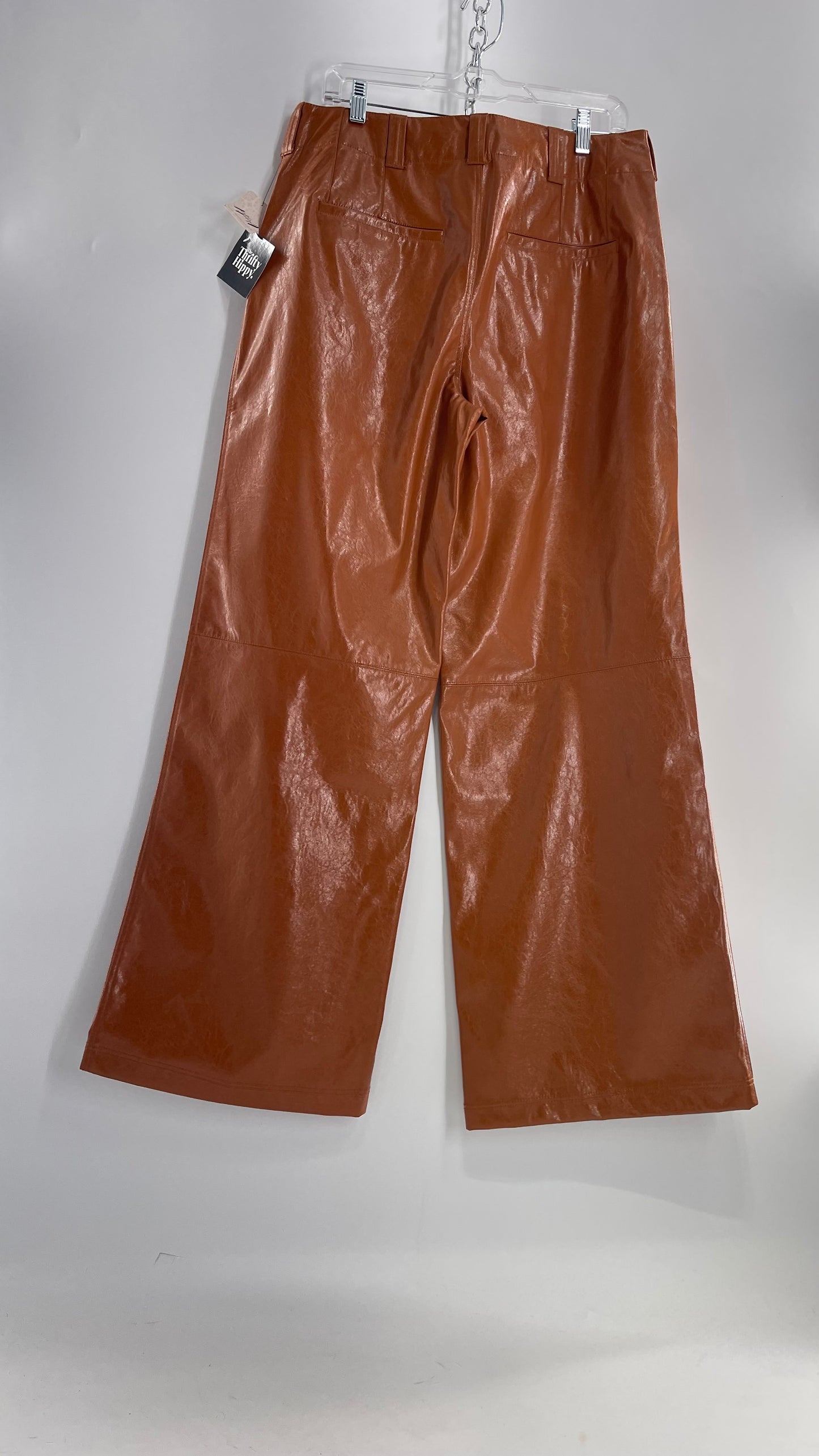 Free People Star Cross Lovers Cognac Brown Vegan Faux Leather Wide Leg Baggy Trouser(12)
