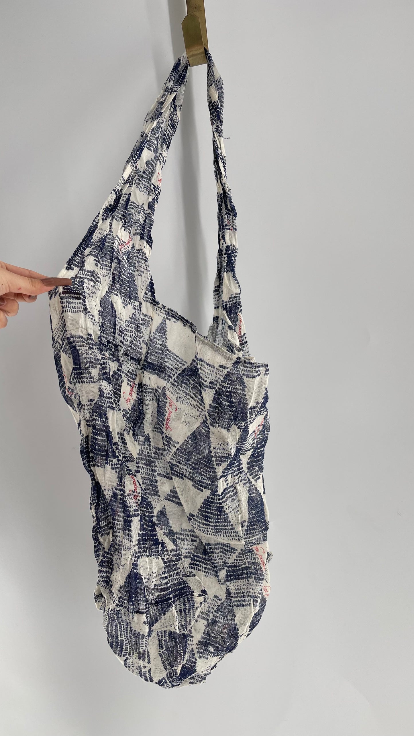 Free People Navy White Patterned Cotton Tote