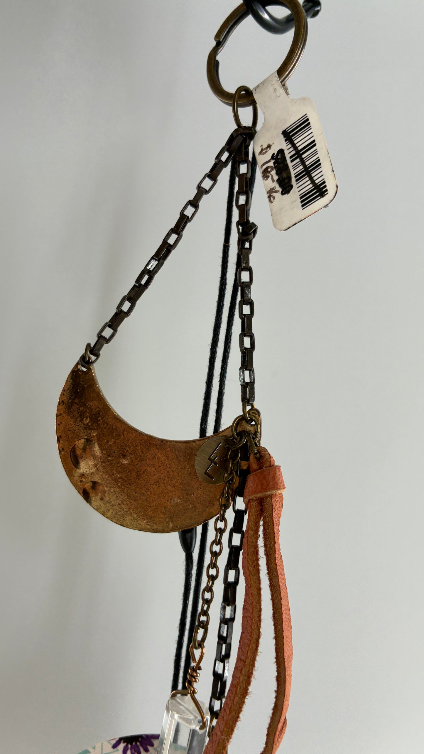 Free People Love and Leather Brass Half Moon, Crystal Dagger Keychain