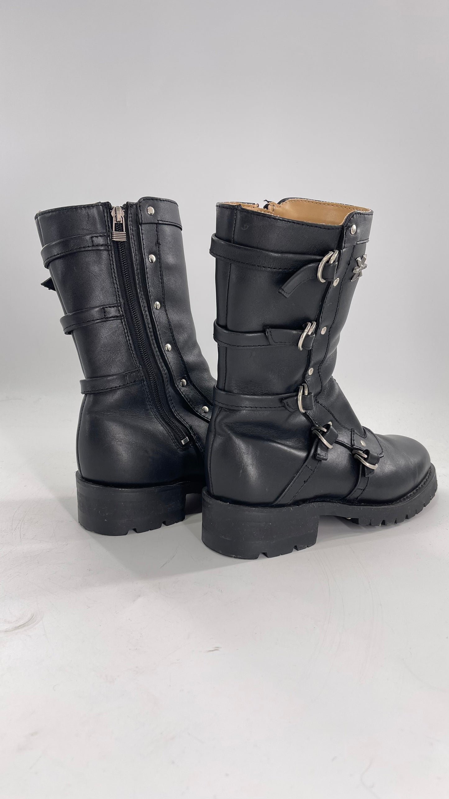 Vintage 1990s XELEMENT Buckle Side Genuine Leather Steam Punk Boots (Women’s 8.5)