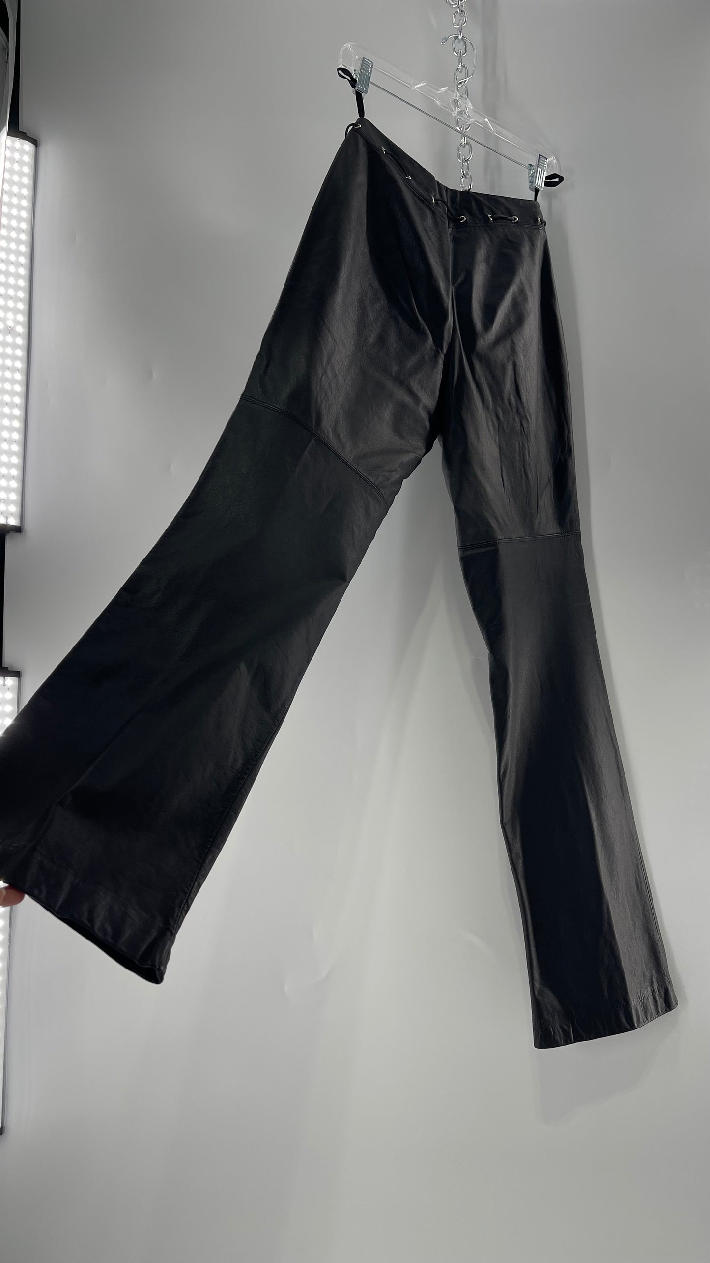 Vintage 90s RALPH Ralph Lauren Thin Leather Pants with Thread Through Grommet Detail on Waistline (4)