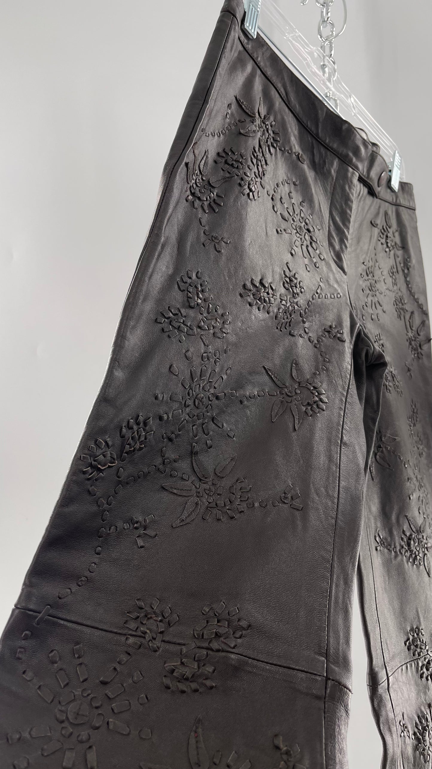 Moschino Brown Leather Embroidered Pants (10) ***WITH TAGS***