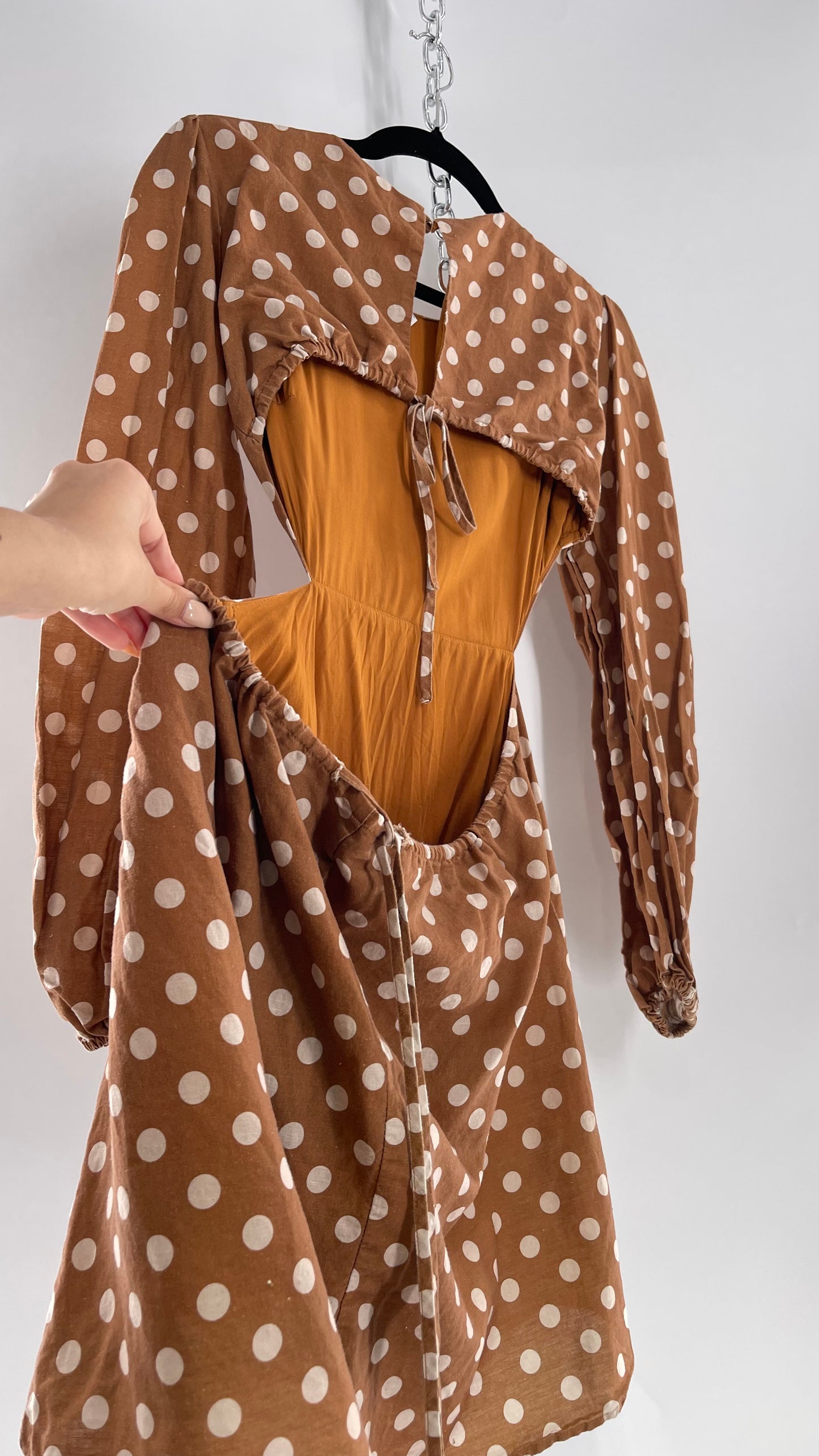 Charlie Holiday Halcyon Brown Polka Dot Open Back Linen (2)