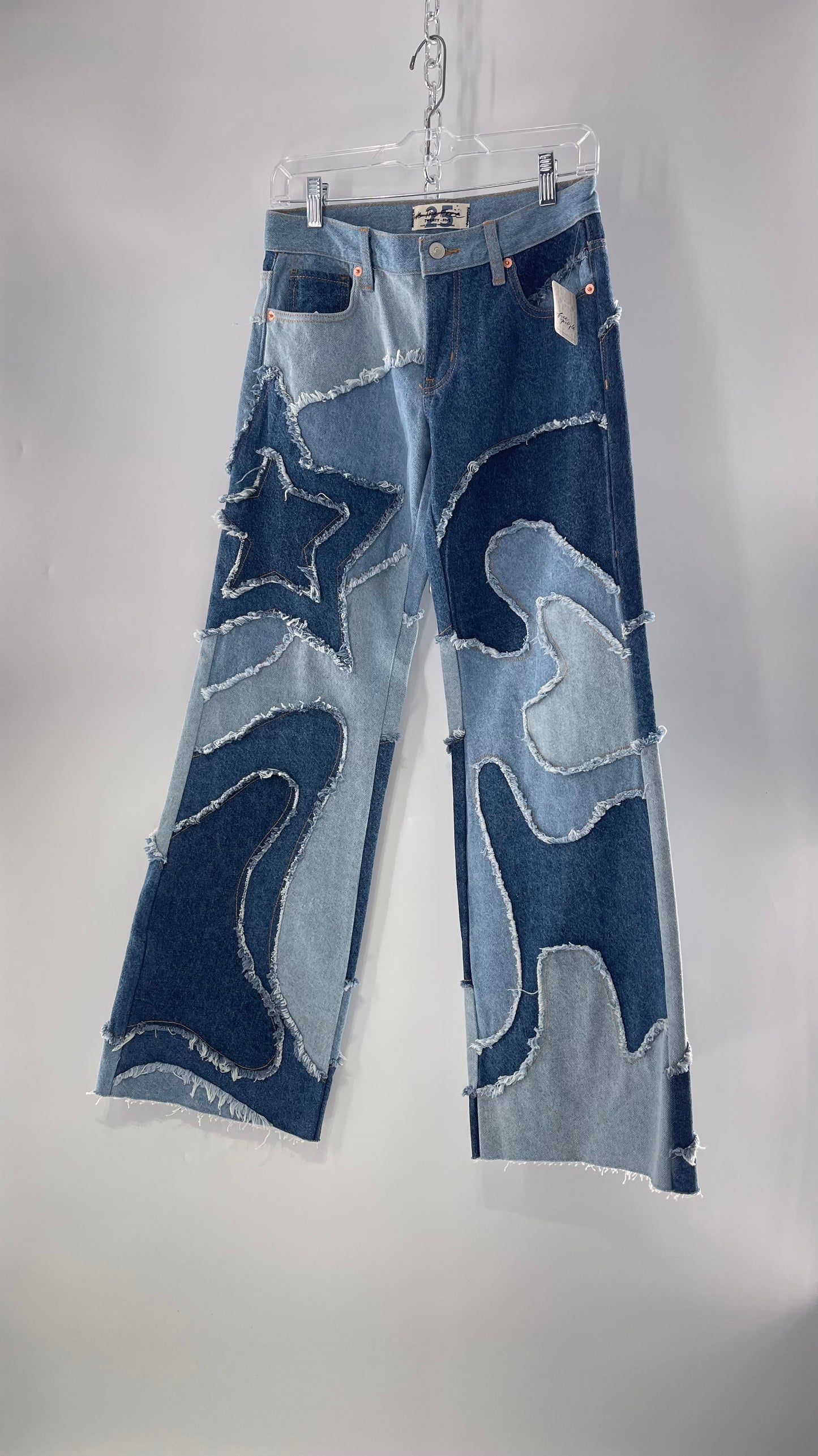 Free People Multi Denim Toned Wavy Patched Jeans (25) ***WITH TAGS***