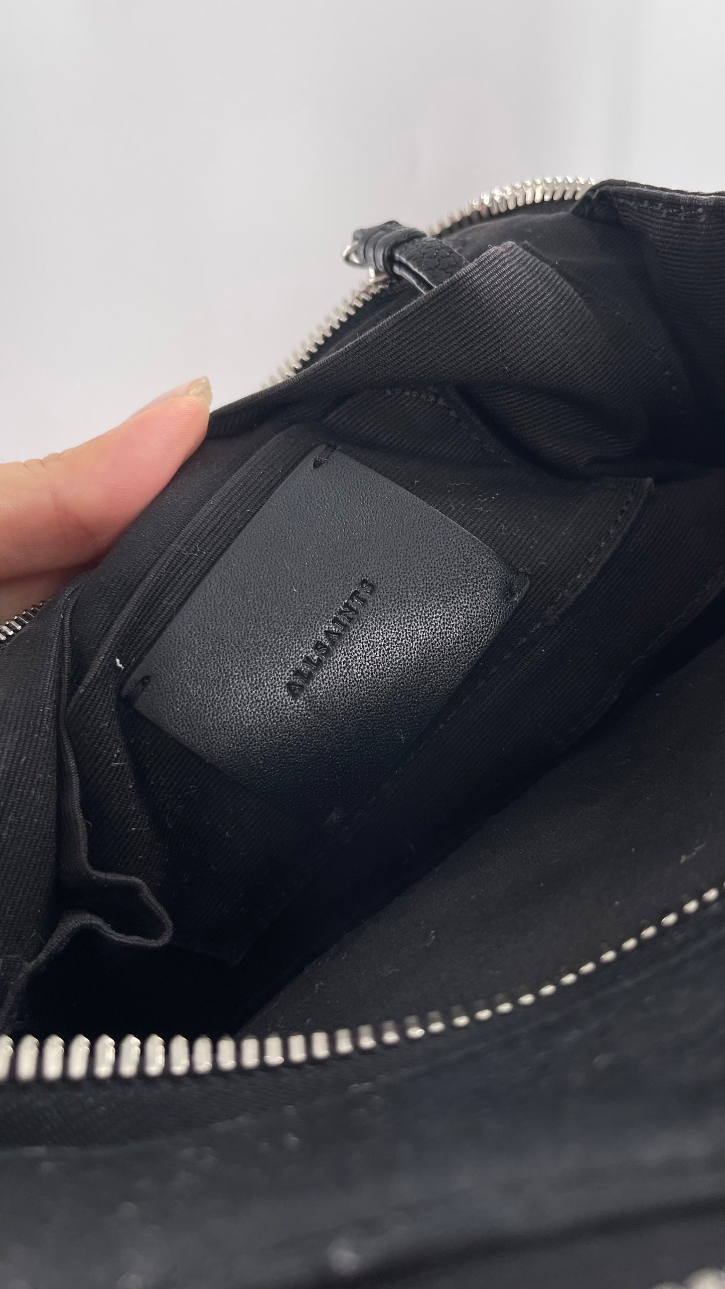 ALL SAINTS Black Leather Zippered Bag