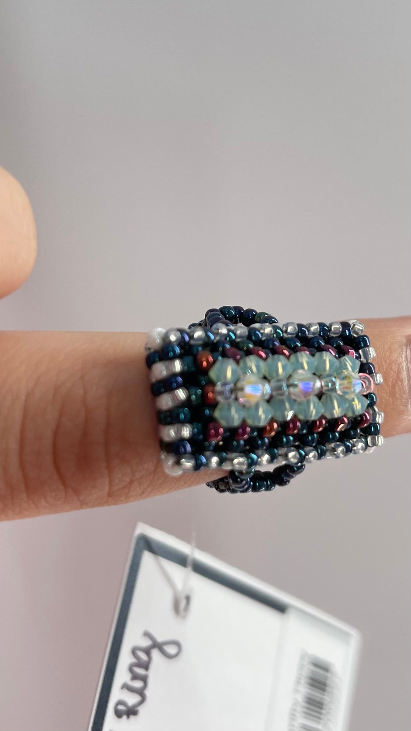 Vintage 70s Fully Beaded Ring