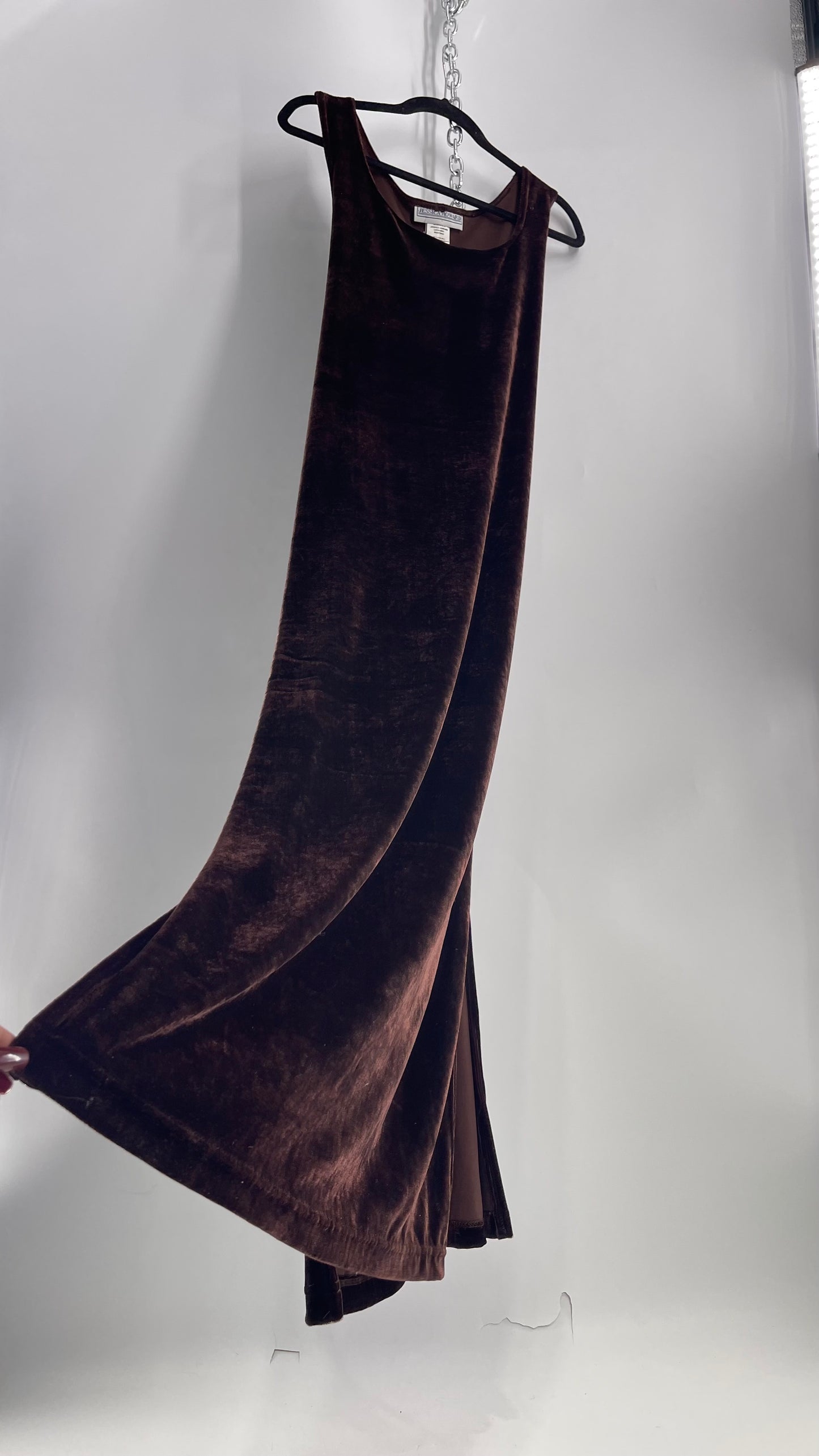 Vintage 1990s Jessica Howard Brown Velvet Sleeveless Dress and Cardigan (14)