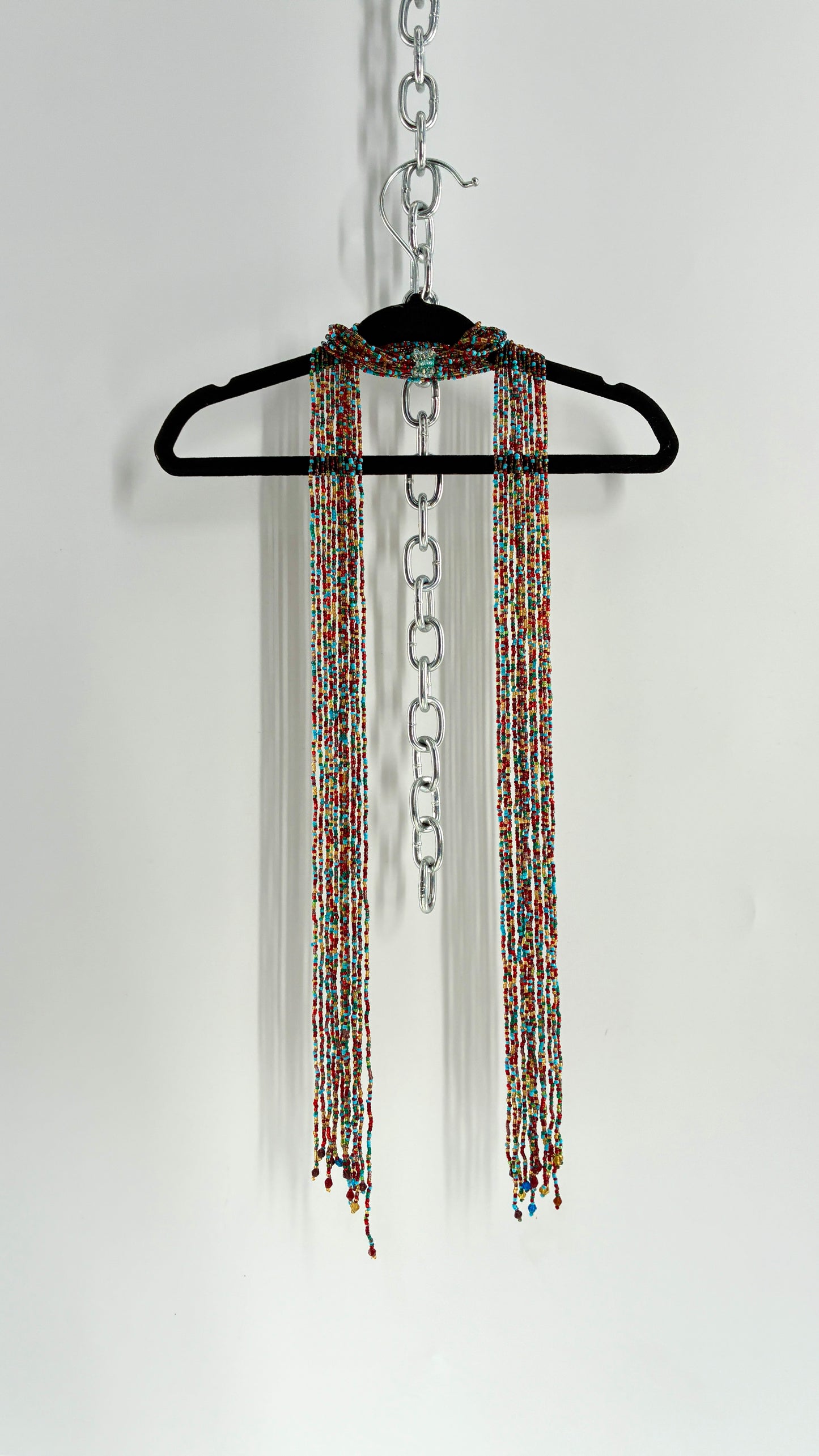 Vintage Red Blue Beaded Scarf Necklace