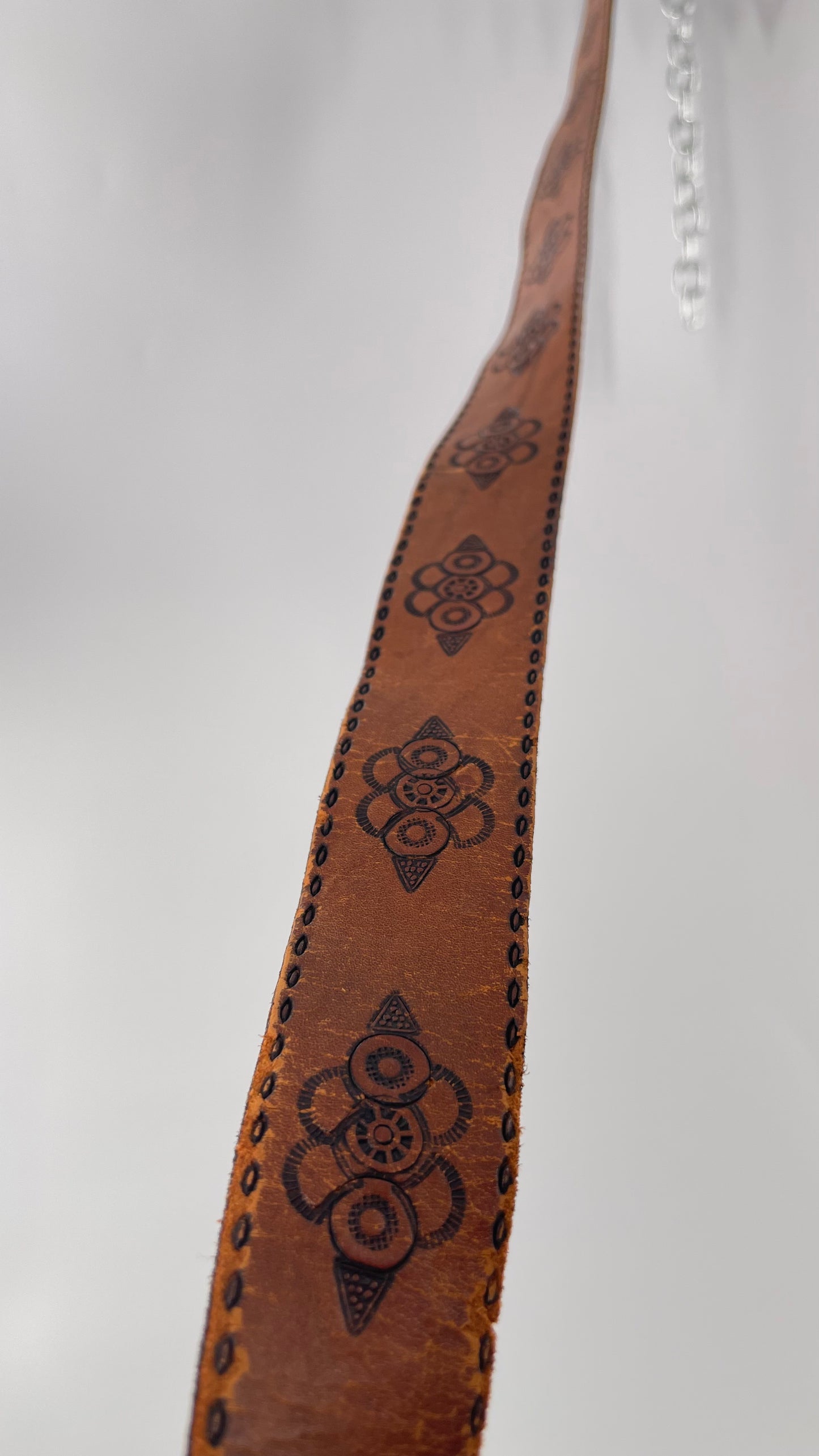Vintage 70s Hand Tooled HandCrafted Embossed Genuine Leather Belt (S/M)