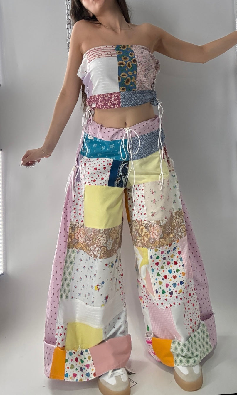 Vintage Handmade Patchwork Picnic Princess 2 Piece Set (XS-XL One Size)