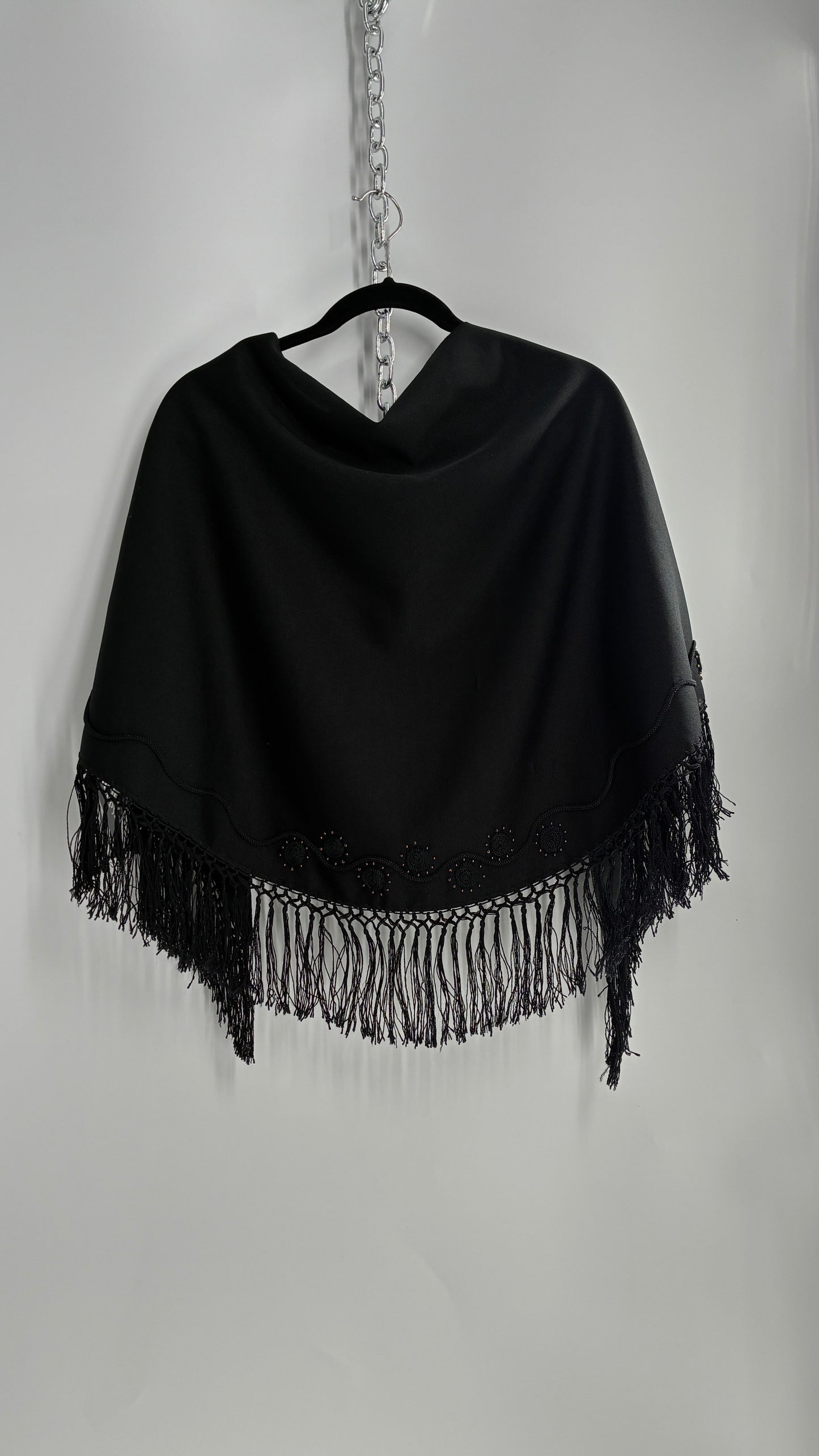 Vintage Designer SUNAKO HATA Cape with Embroidered and Fringe Details