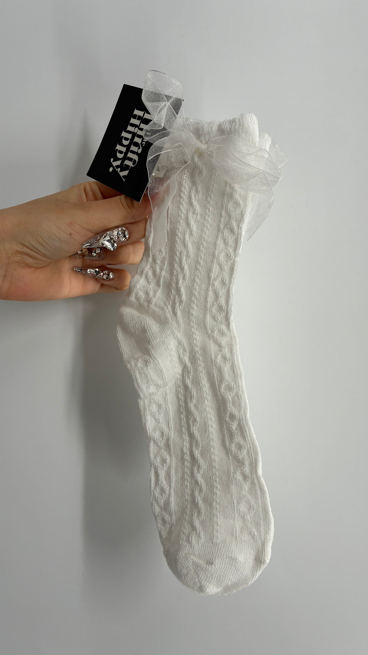 NWOT White Cable-knit Socks with Tulle Bow