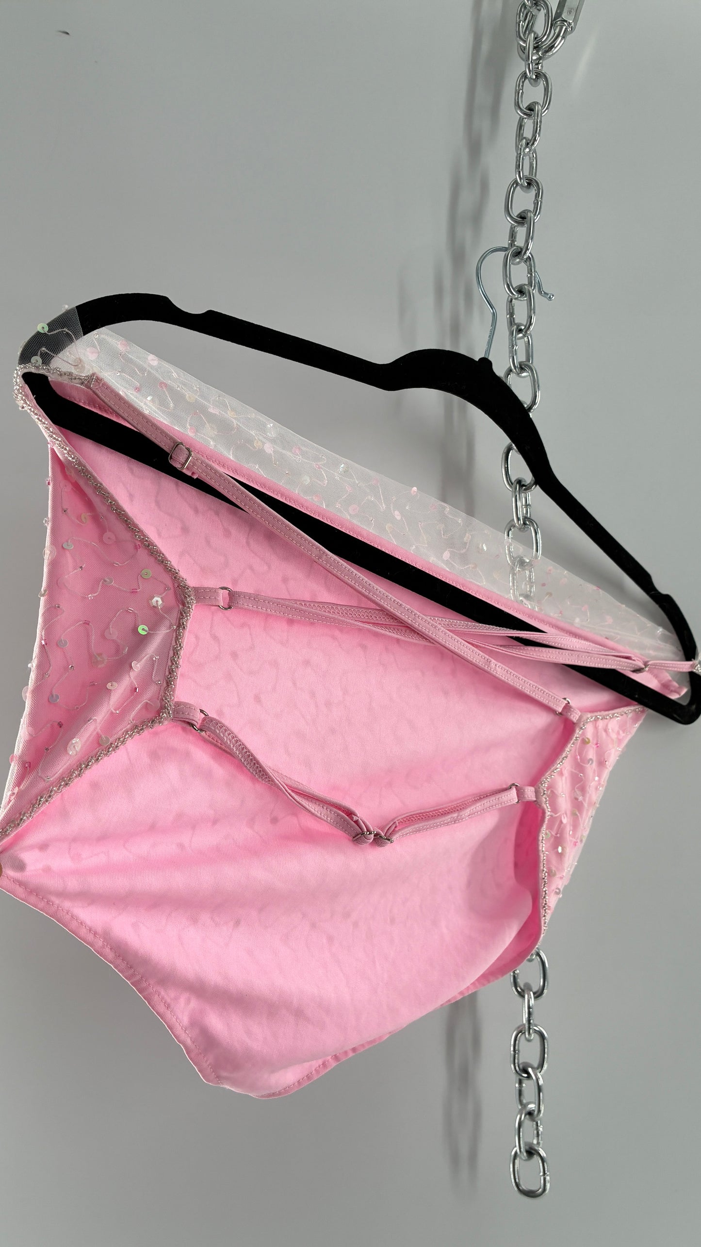 Vintage DYSPNEA PUSSY POSSÈ Pink Beaded Pointed Hem Top with Strappy Back (4)