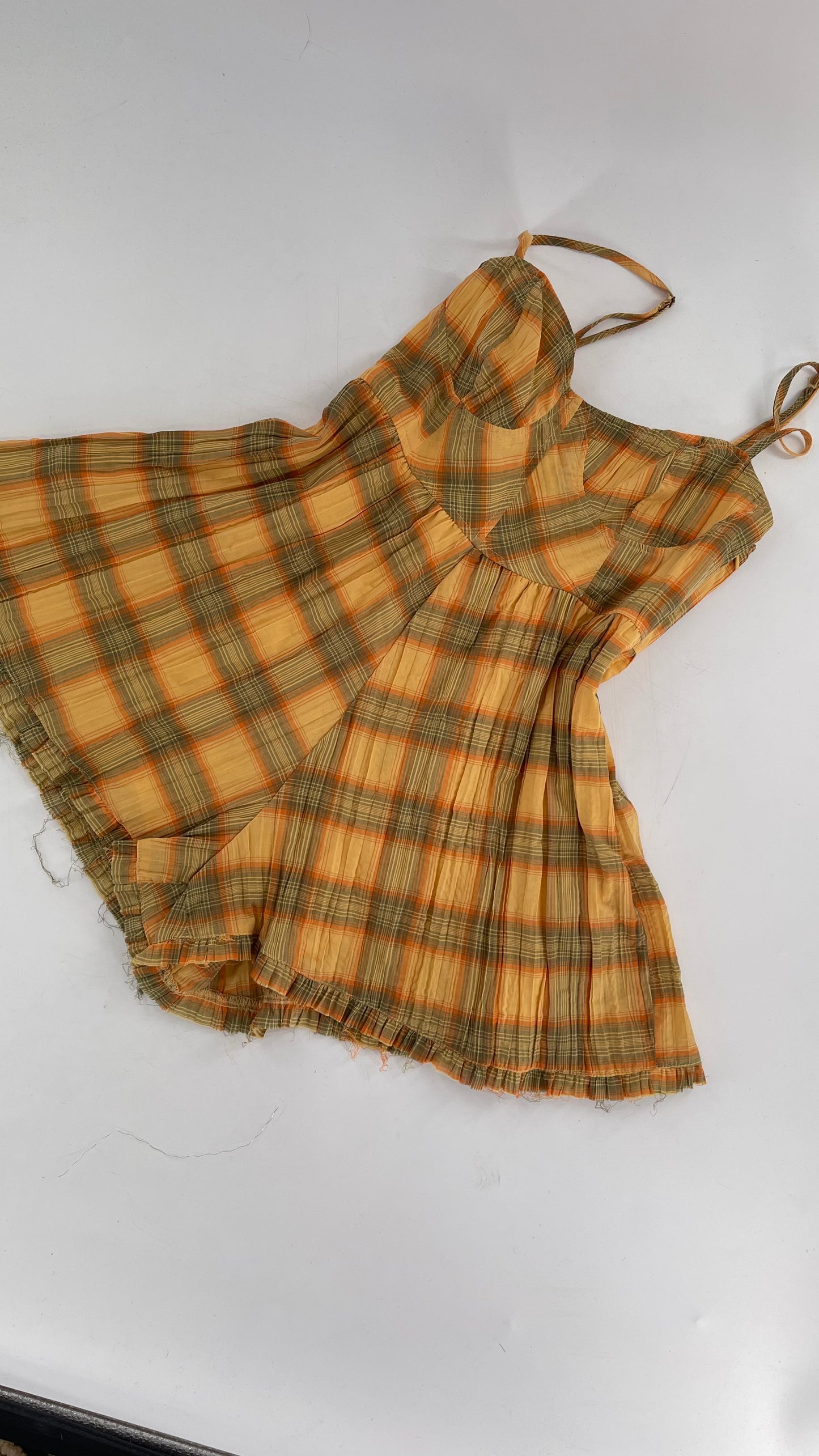 Urban Outfitters Yellow Plaid Playsuit Romper with Faux Bustier Stitching (Small)