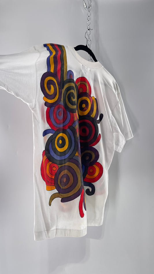 Vintage MANASLIP Hand Painted Swirls 80s T (C)(44)