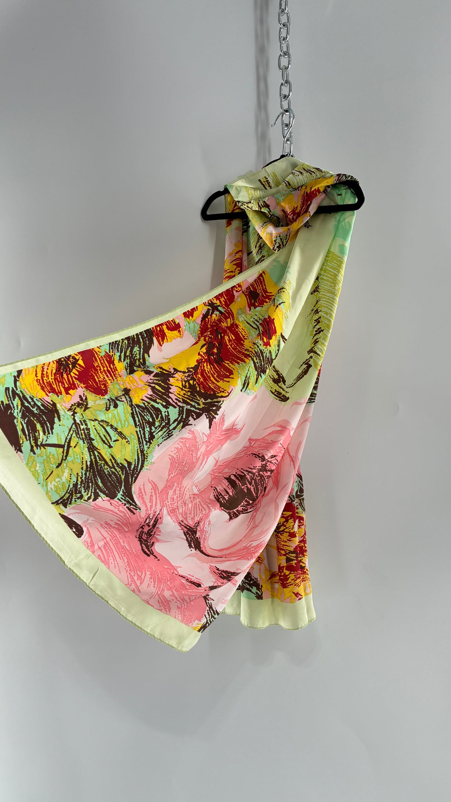 Vintage 100% Silk Tropical Printed Summer Scarf