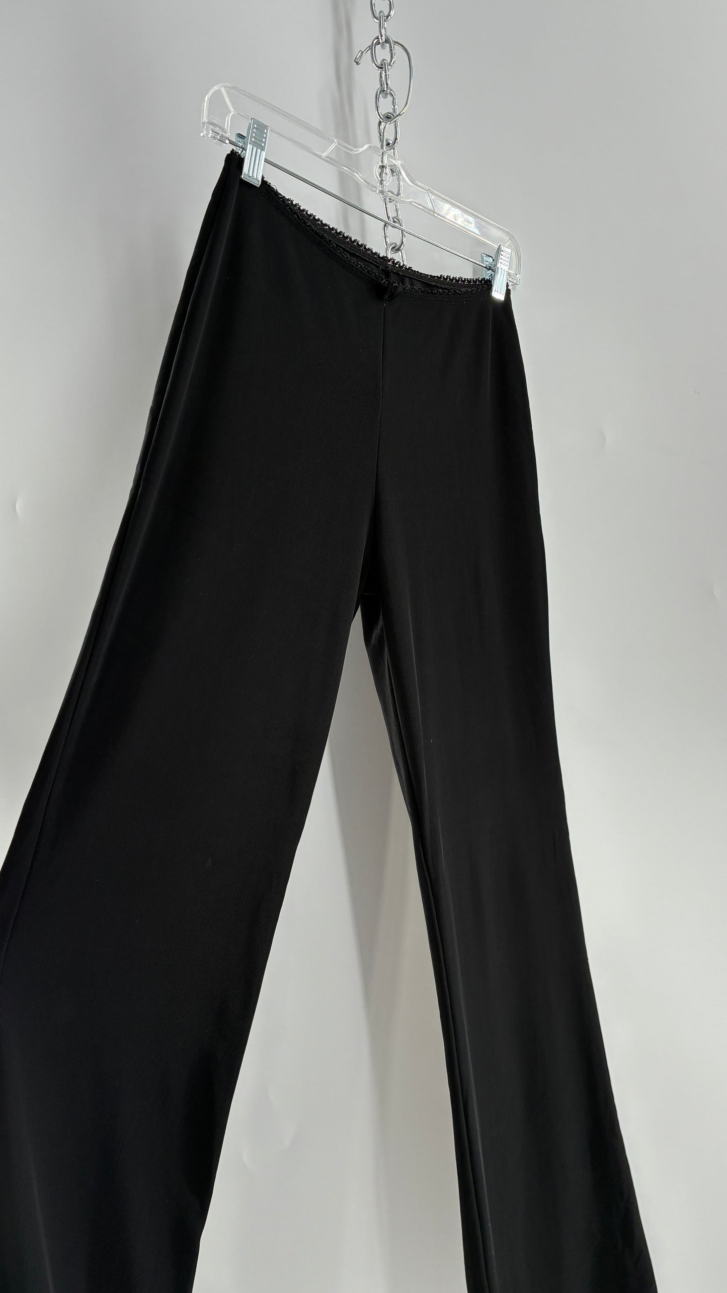 Vintage ACTIVE USA 1990s Black Thick Low Rise Yoga Pants with Bow Front (Medium)