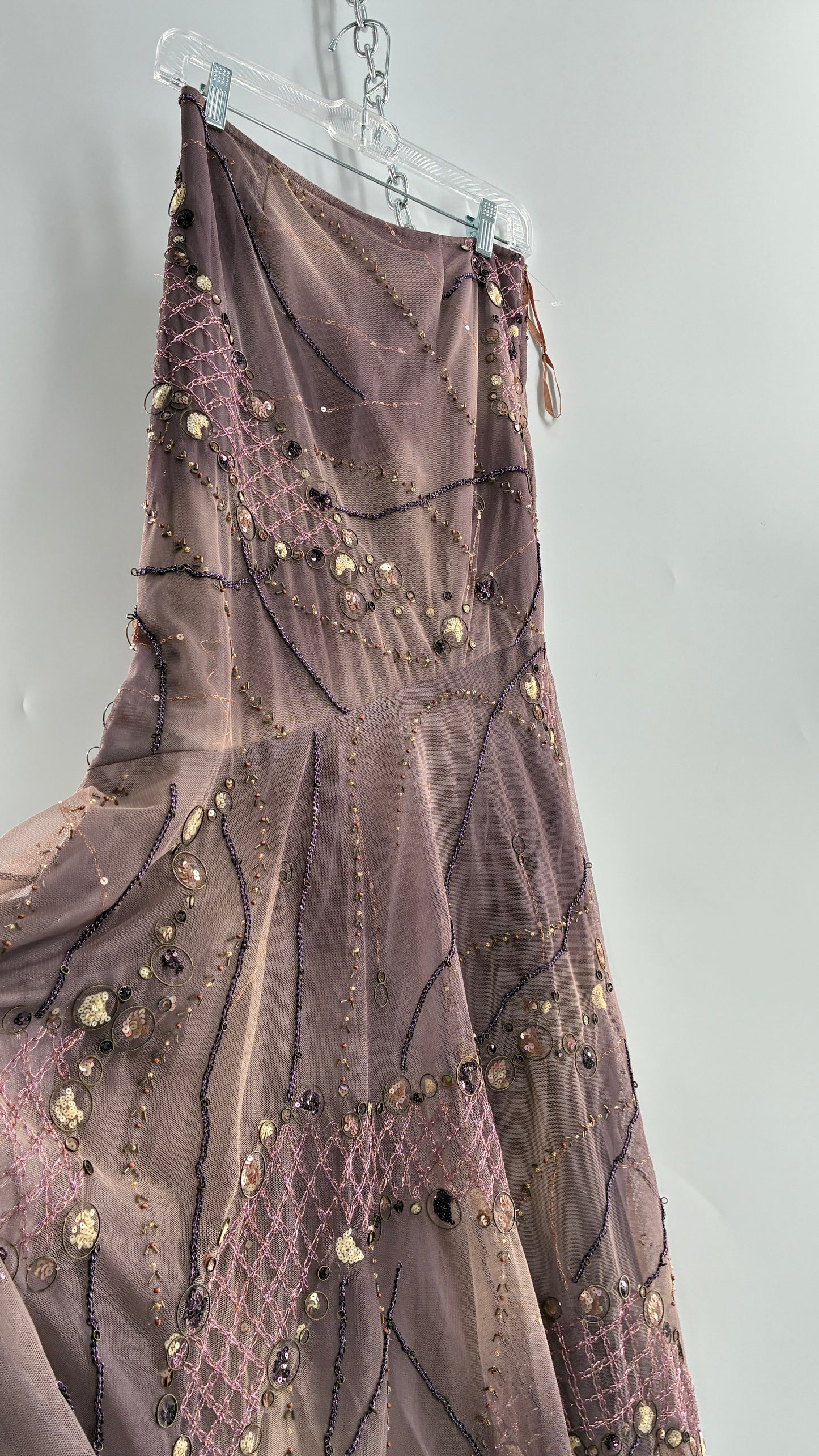 Vintage ALBERTO MAKALI Completely Embroidered and Beaded Maxi Asymmetric Dusty Purple Skirt (4)