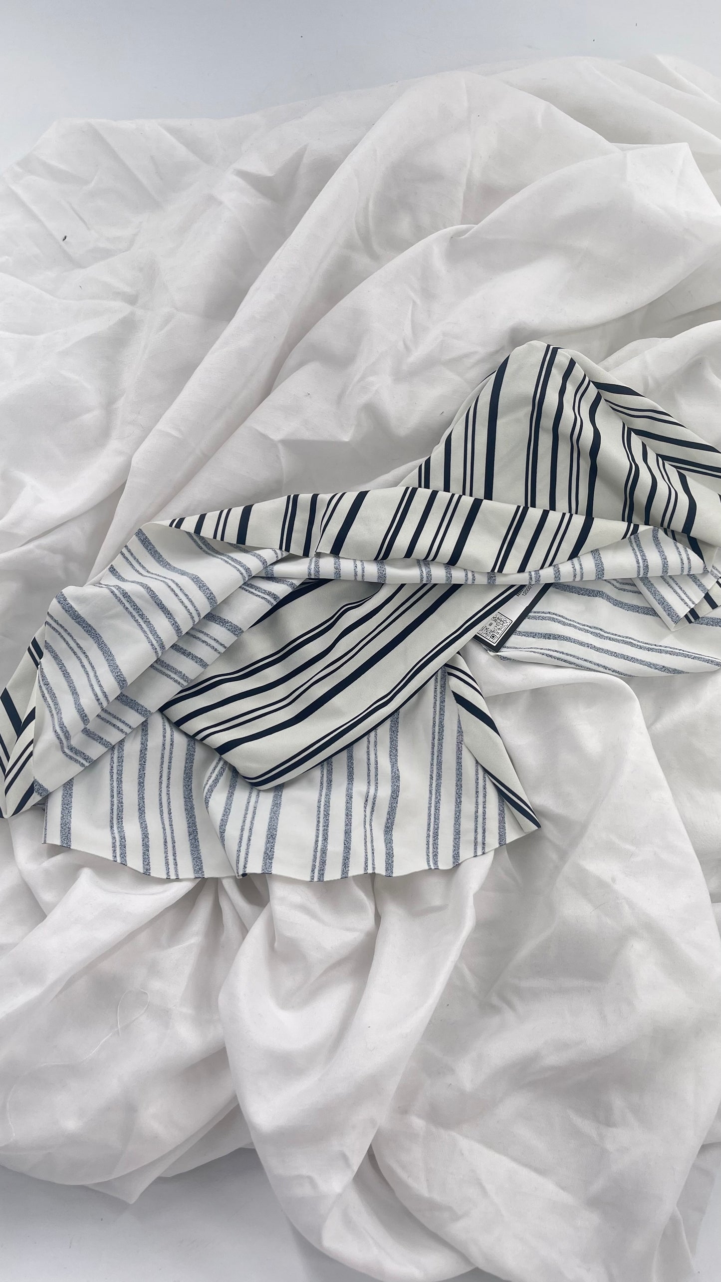 Anthropologie Citrine Made in Bali White/Black Striped Bandeau Swim Top with Ruffle (Small)