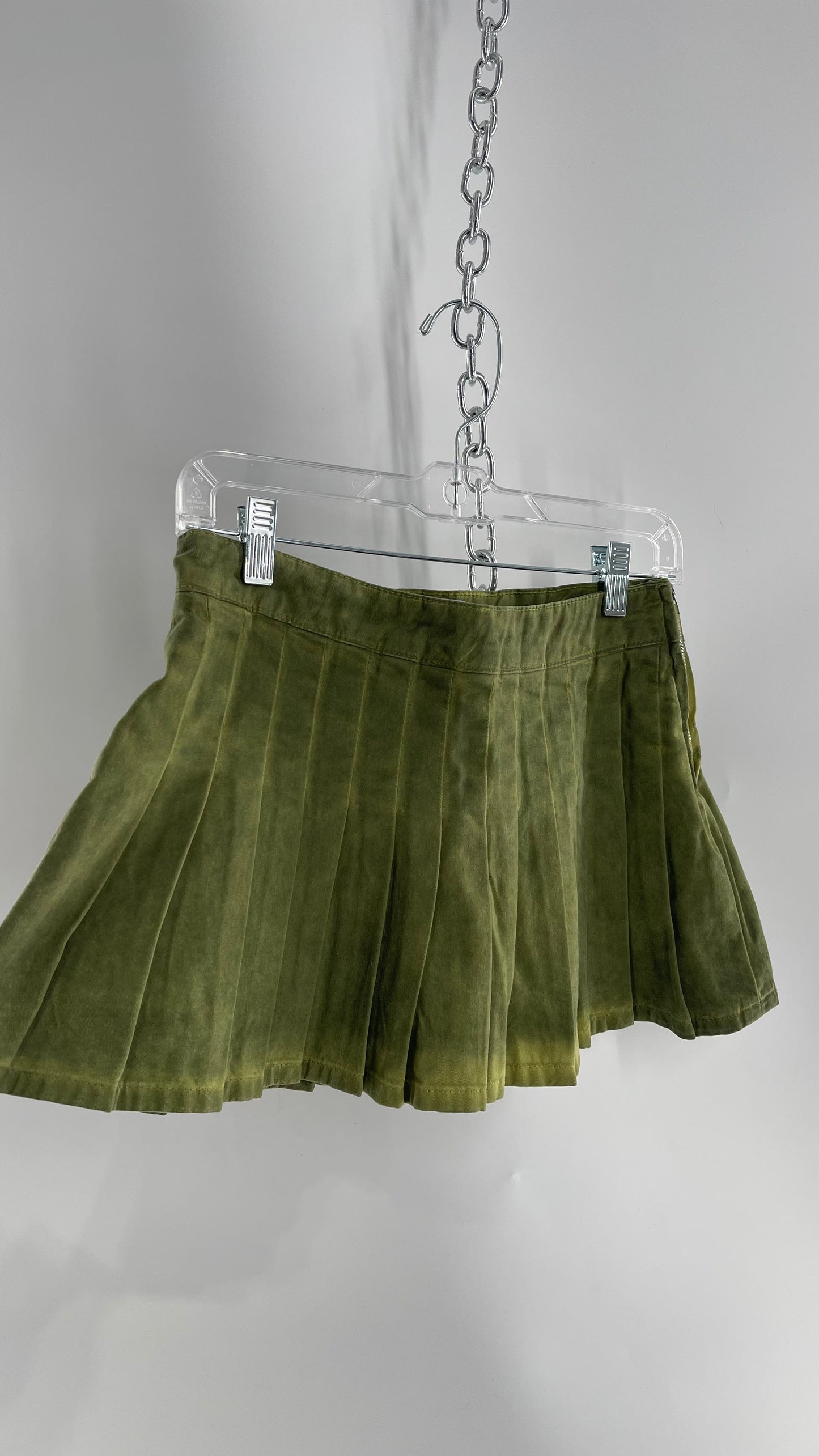 BDG Acid Washed Green Pleated Mini Skirt (XS)