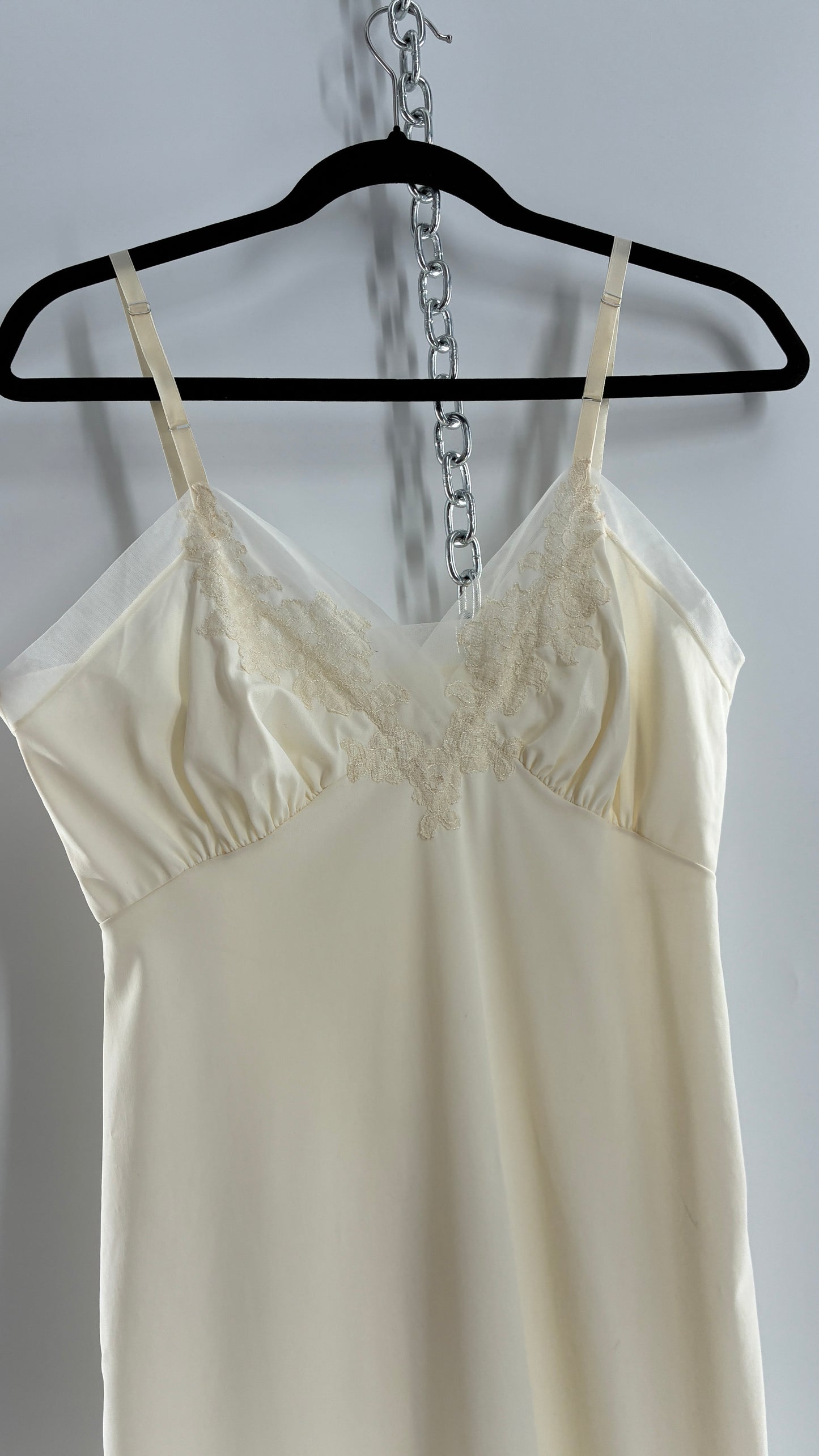 Vintage Van Raalte Suavette Nylon Slip Dress with Pleated, Embroidered Bust (S/34)