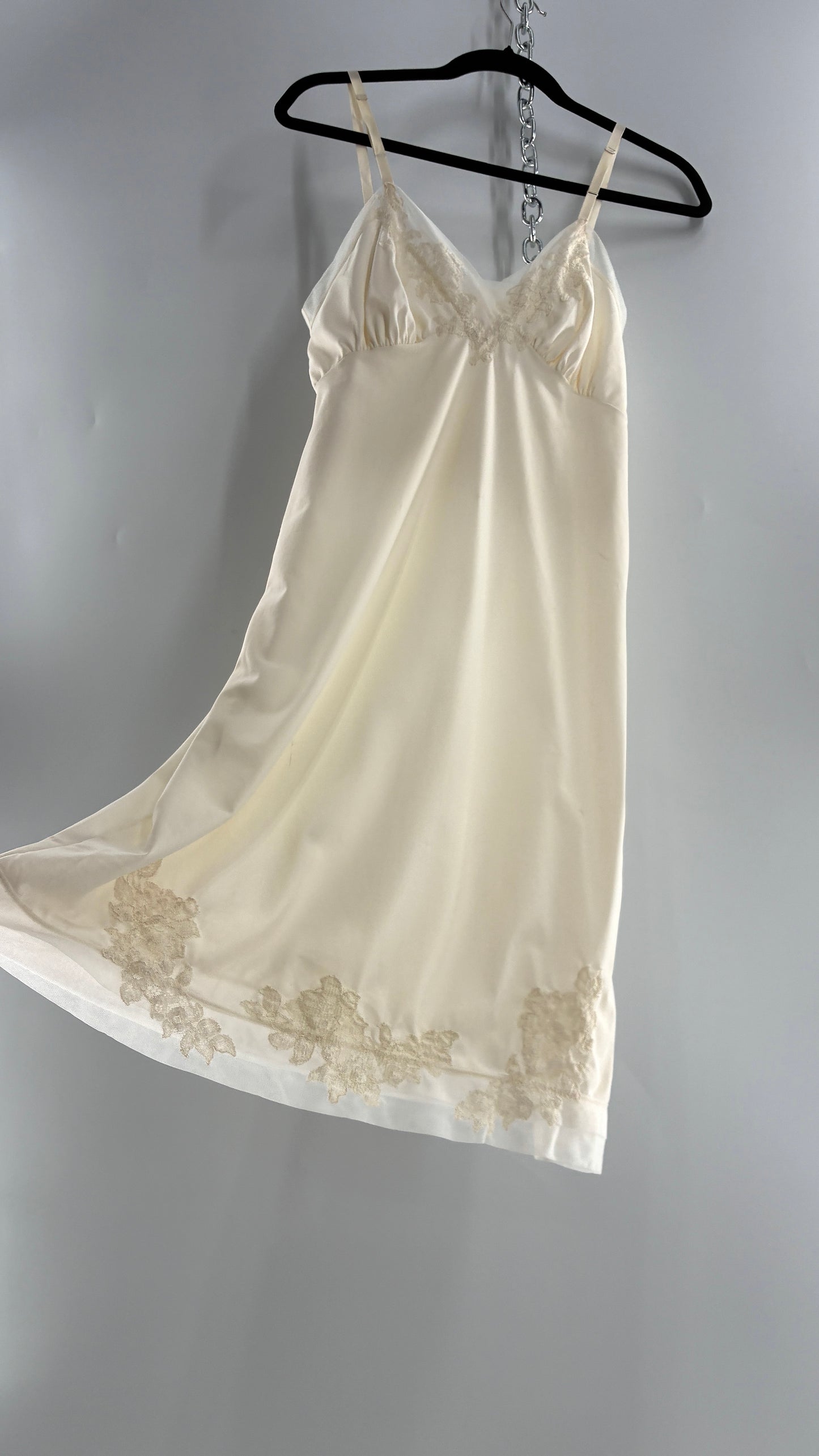 Vintage Van Raalte Suavette Nylon Slip Dress with Pleated, Embroidered Bust (S/34)