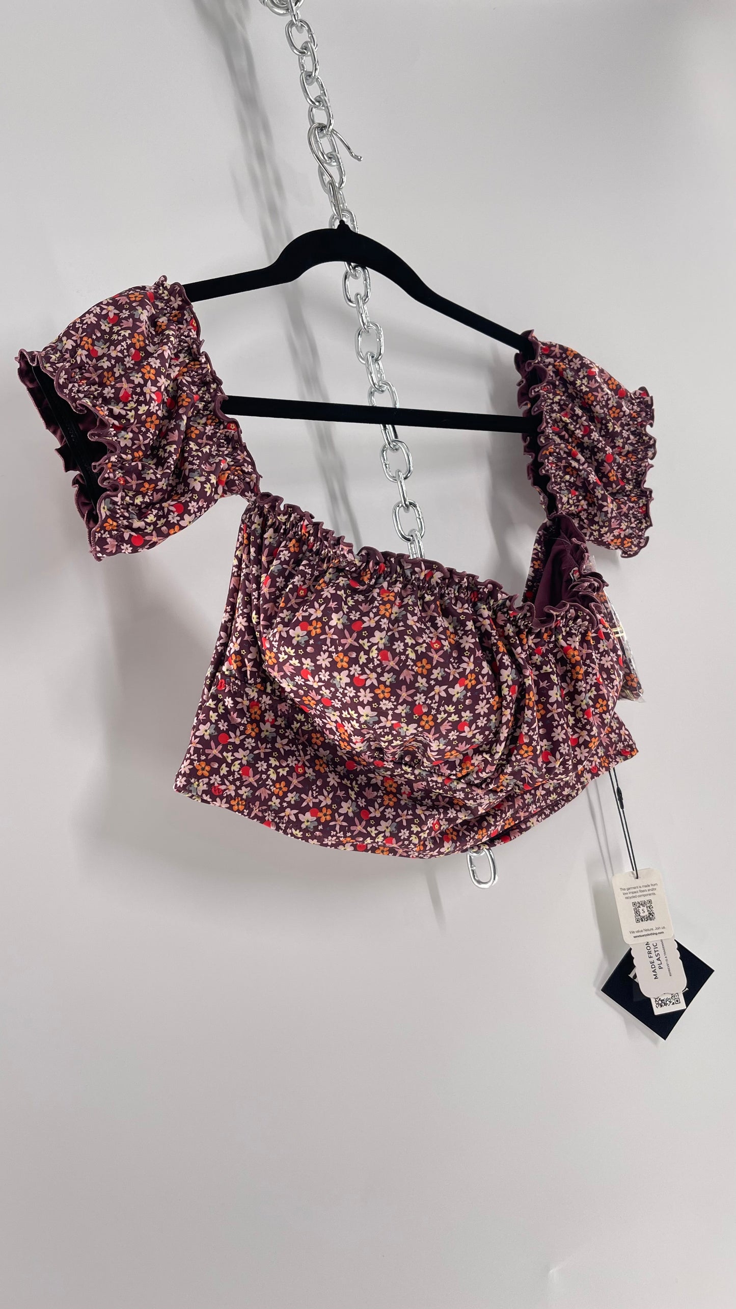 Free People Sanctuary Swim Purple Floral Milkmaid Bust Crop (XL)