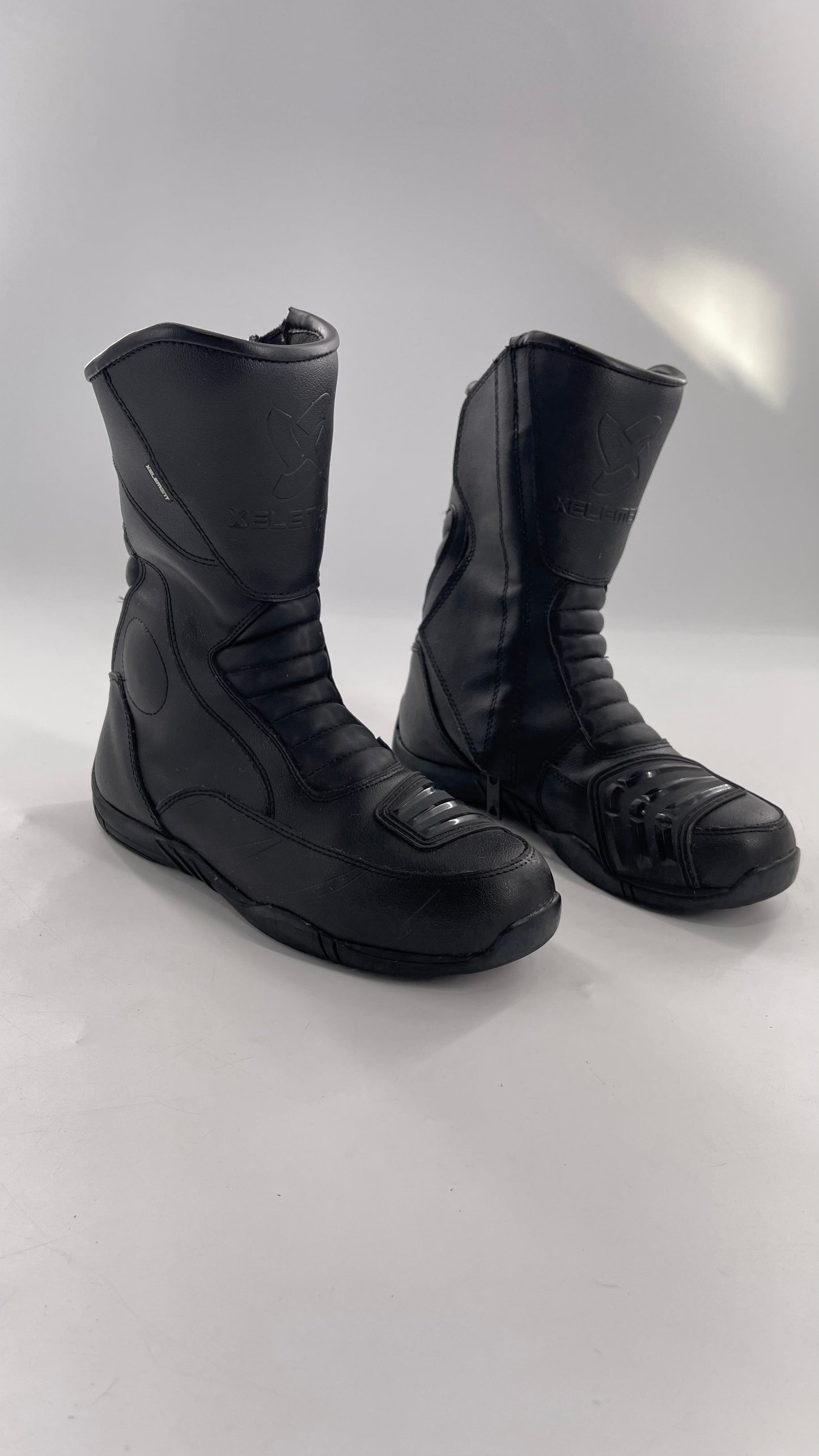 XELEMENT Black Leather Motorcycle Motocross Riding Boots (9.5)