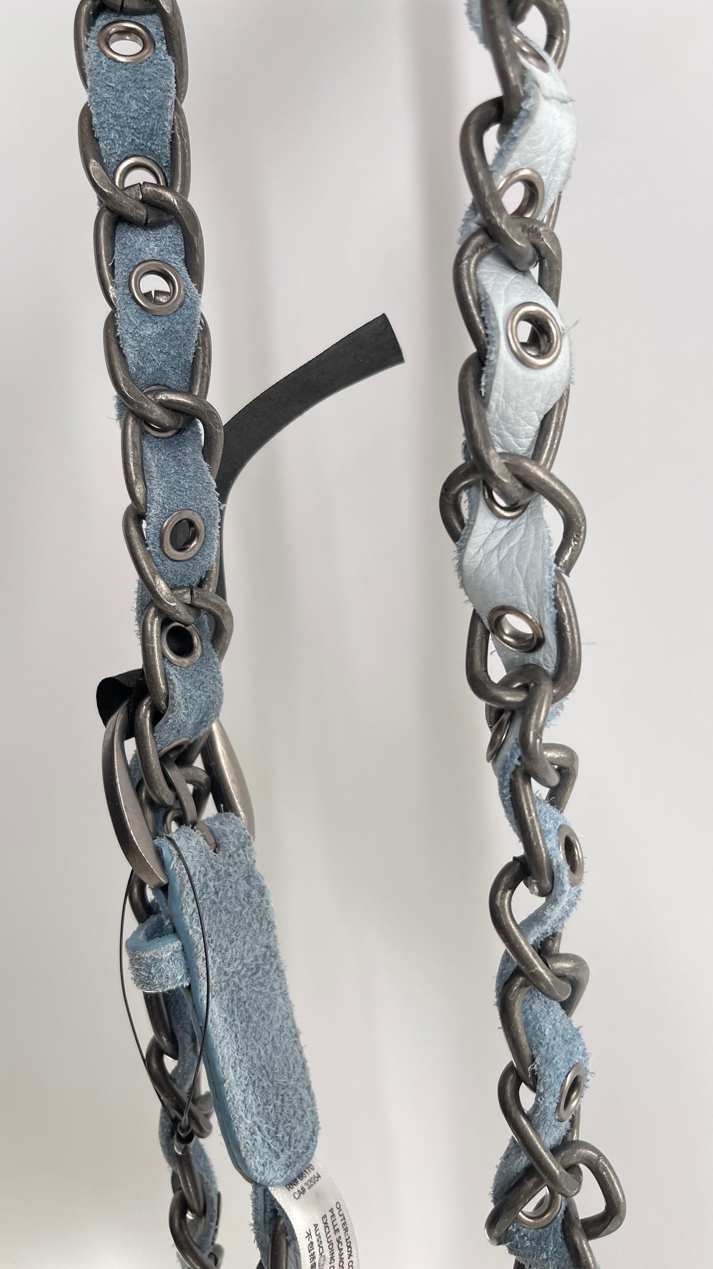 Free People Blue Suede Leather Braided Belt with Metal Chain Hardware (One Size)