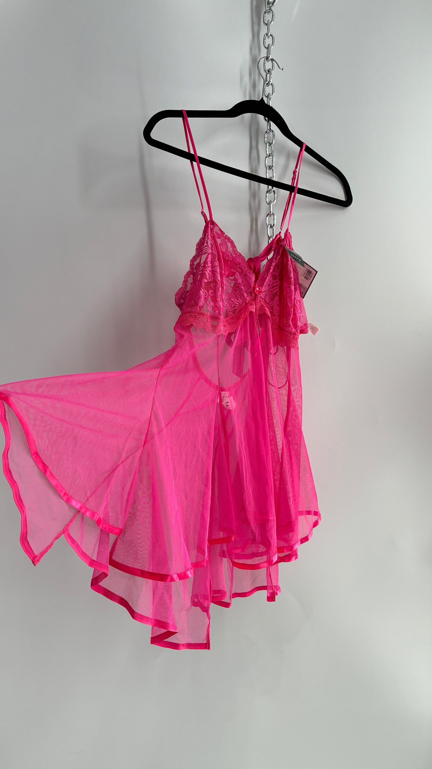 TORRID Hot Pink Handkerchief Hem Babydoll with Satin Bow Open Back (XL)
