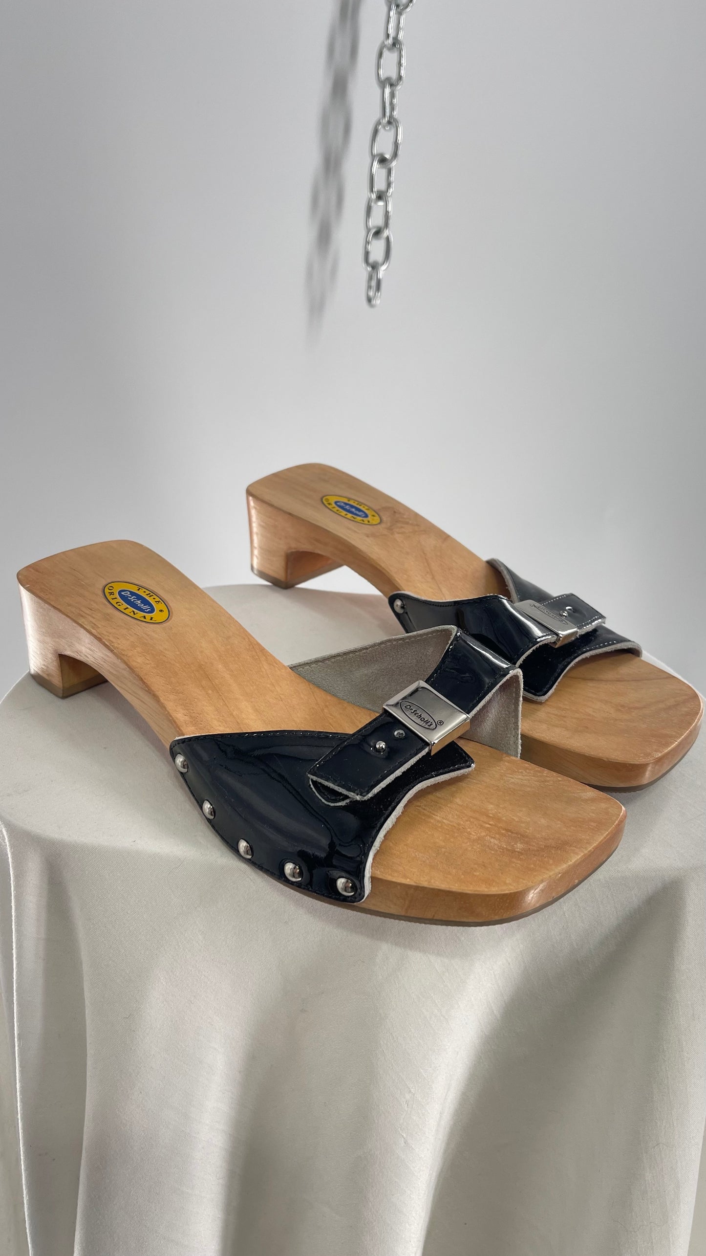 Vintage Dr.Scholls Black Studded Wooden Clog Sandal (8)