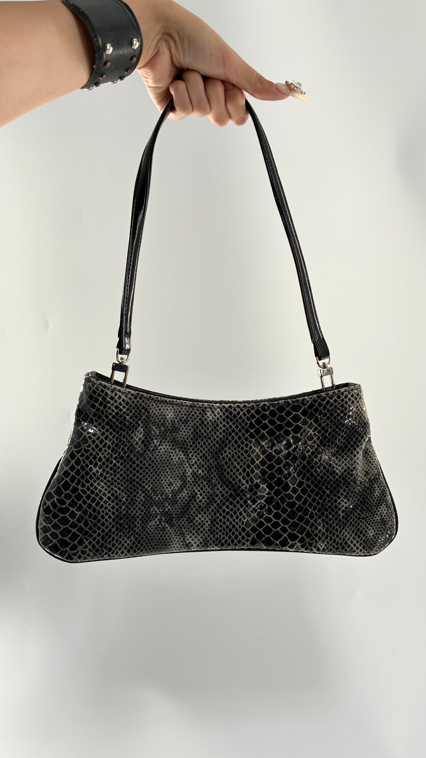 Vintage 1990s BAIKAL Grey Black Snakeskin Shoulder Purse