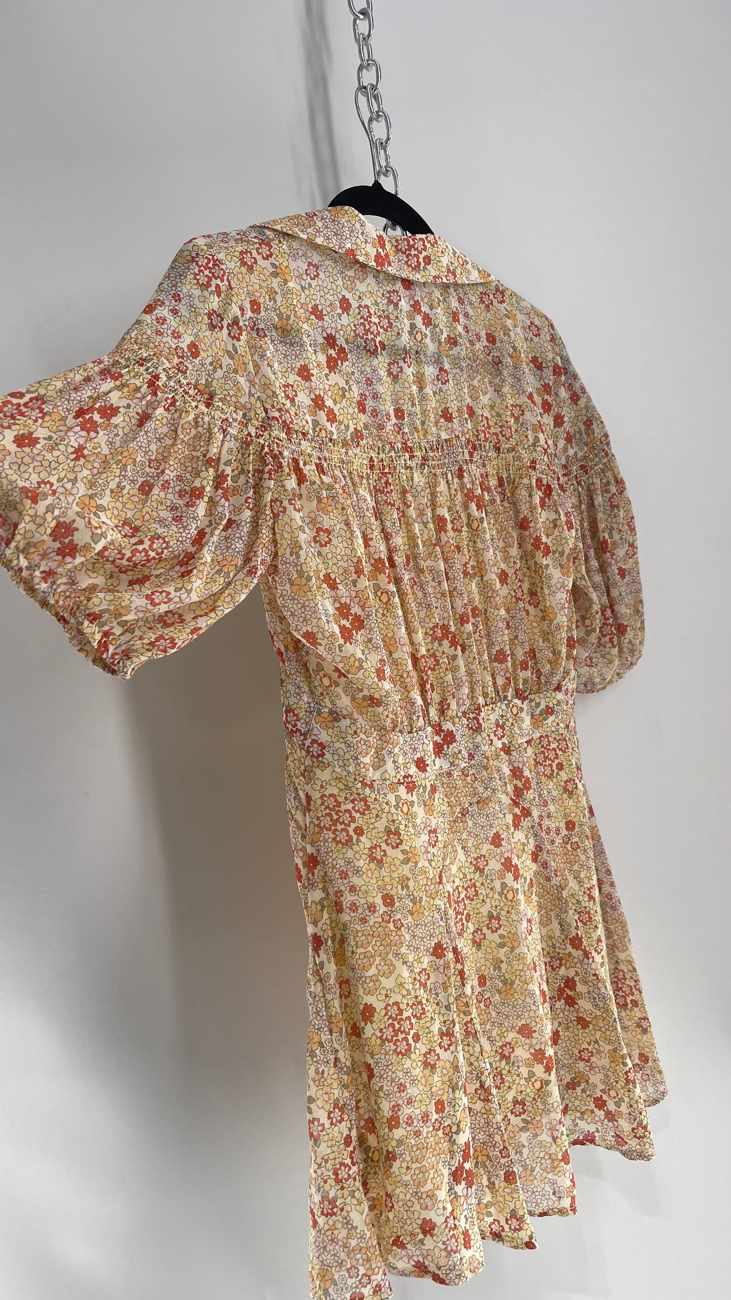 Free People Yellow Bonnie Floral Mini Dress (Small)