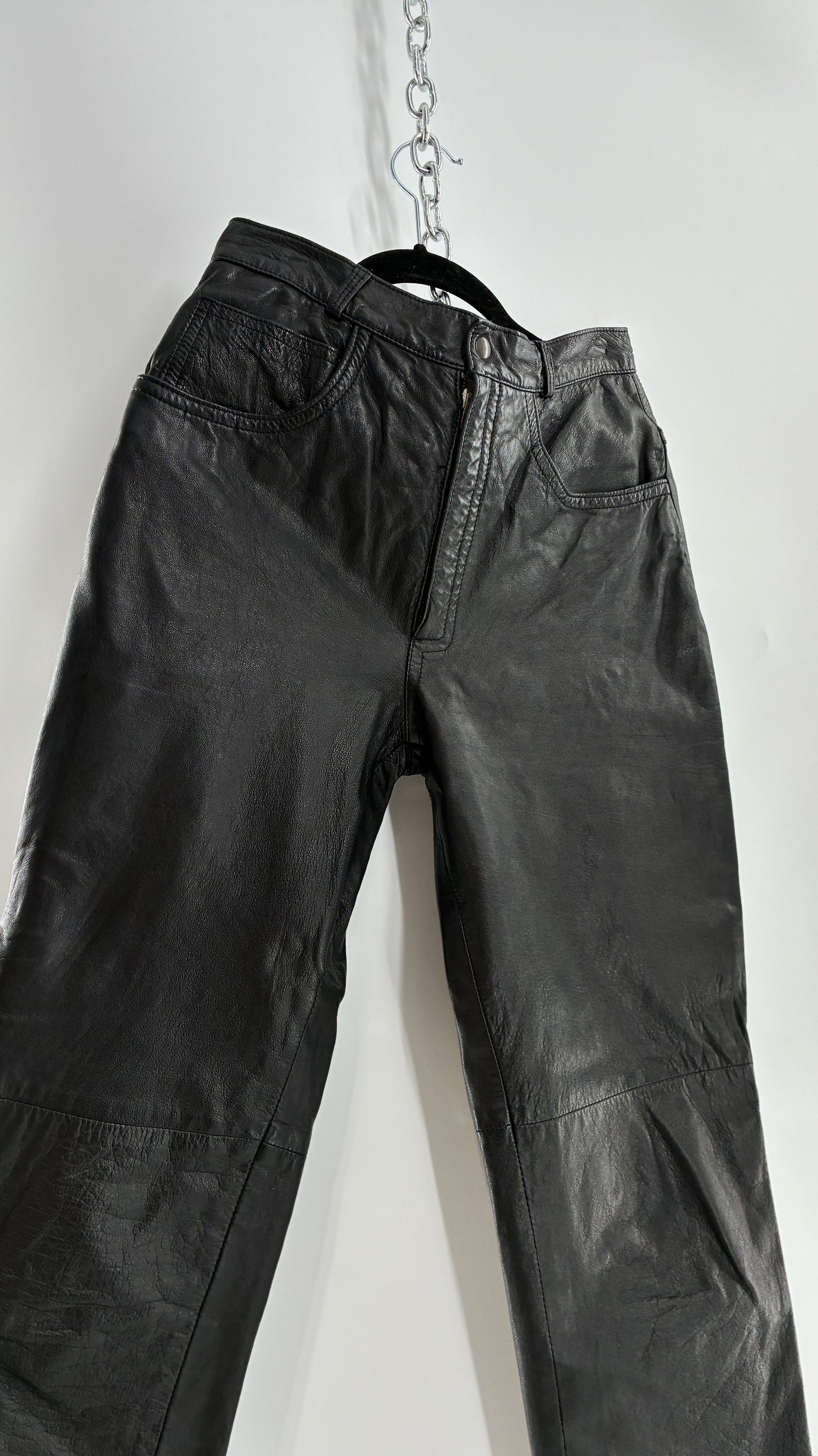 Vintage LILLIE RUBEN High Waisted Black Thin Leather Pants (6)