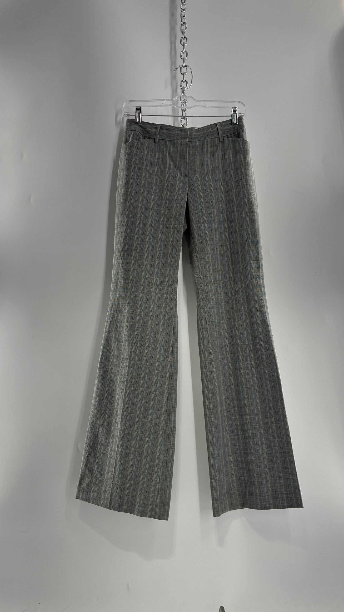 Vintage 1990s EXPRESS Editor Iconic Grey and Blue Low Rise Kickflare Pants (1)
