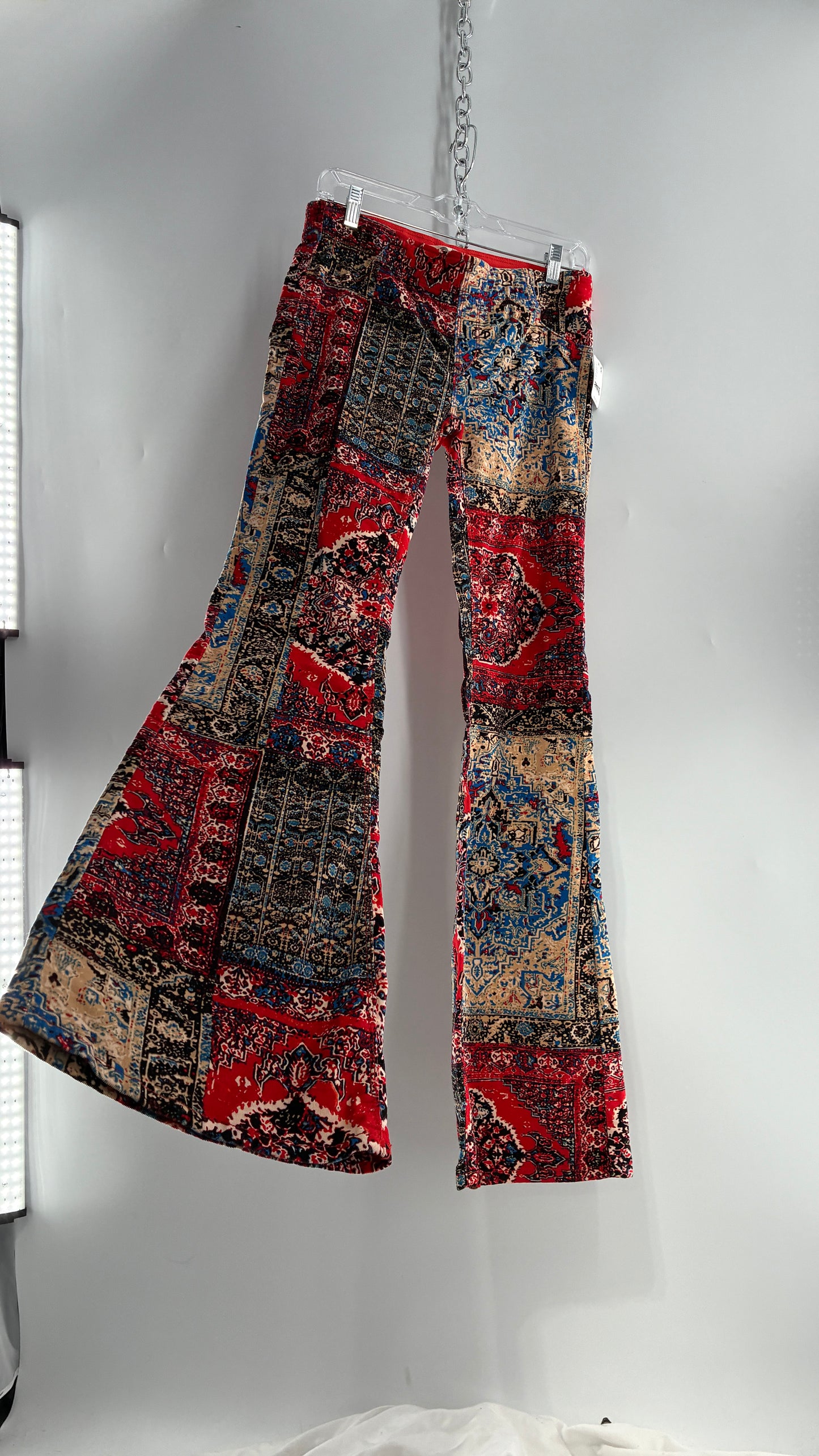 Free People Red, White, Blue Tapestry Patchwork Corduroys with Tags Attached (27)
