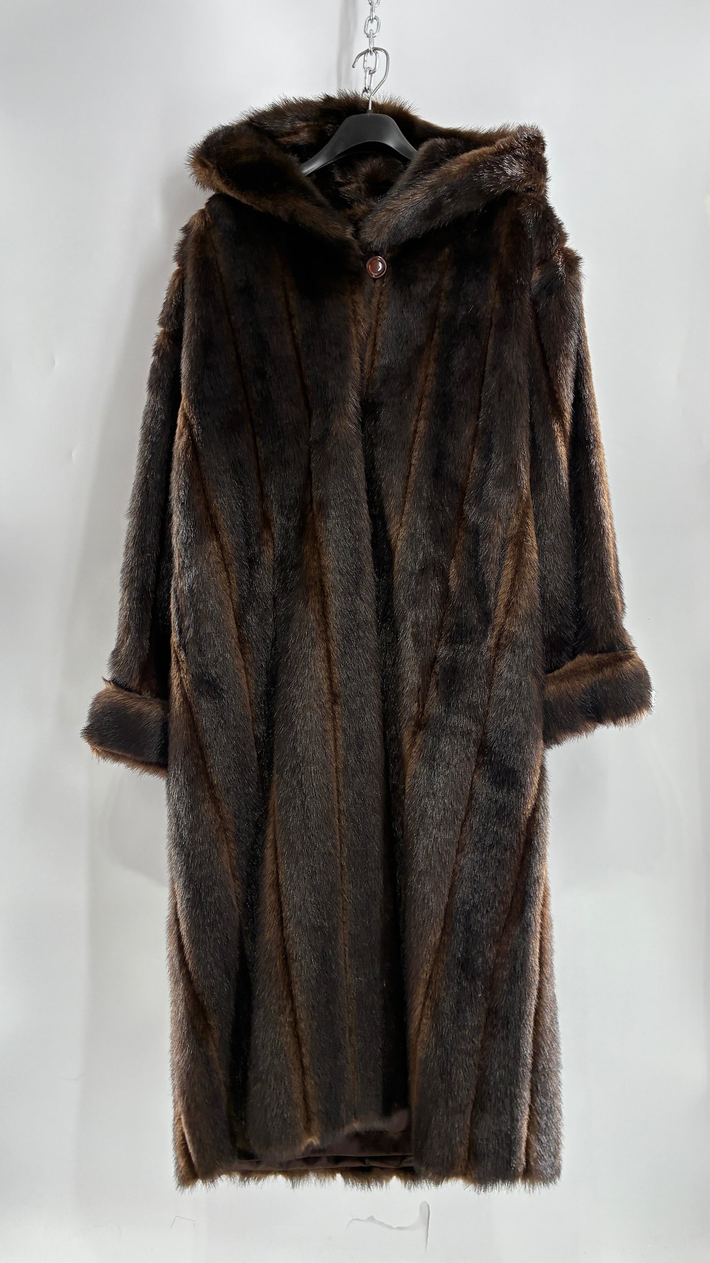 Vintage TALLY HO Hooded and Paneled, Vegan Fur Full Length Coat (Medium)