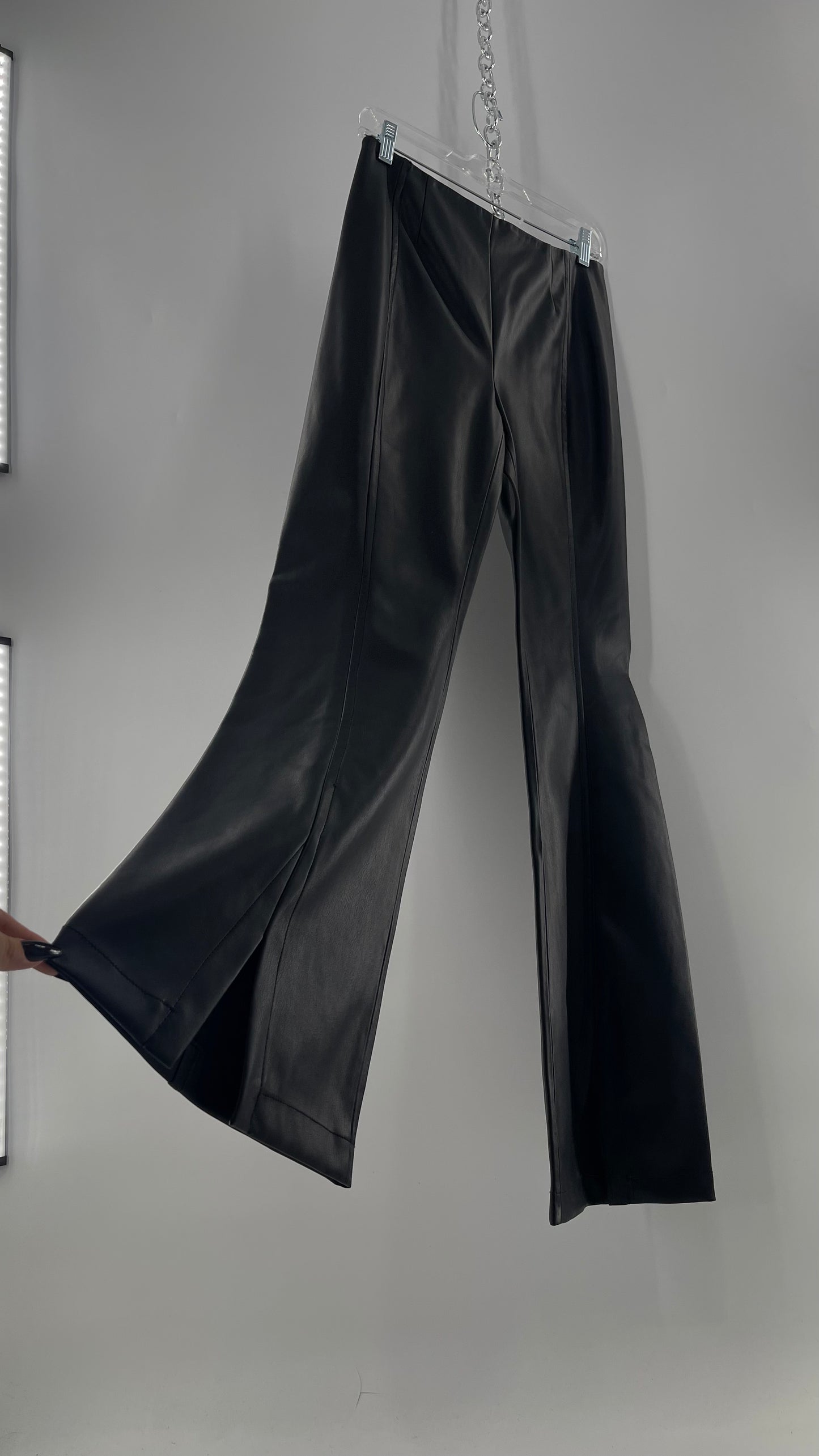 Free People Black Vegan Leather Kick Flares (28)