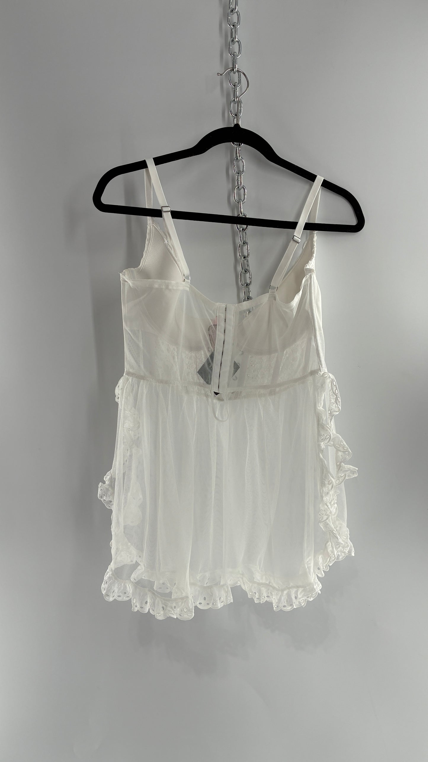 Vintage VICTORIA’S SECRET White Eyelet Lace Bustier with Mesh Skirt (XXL)
